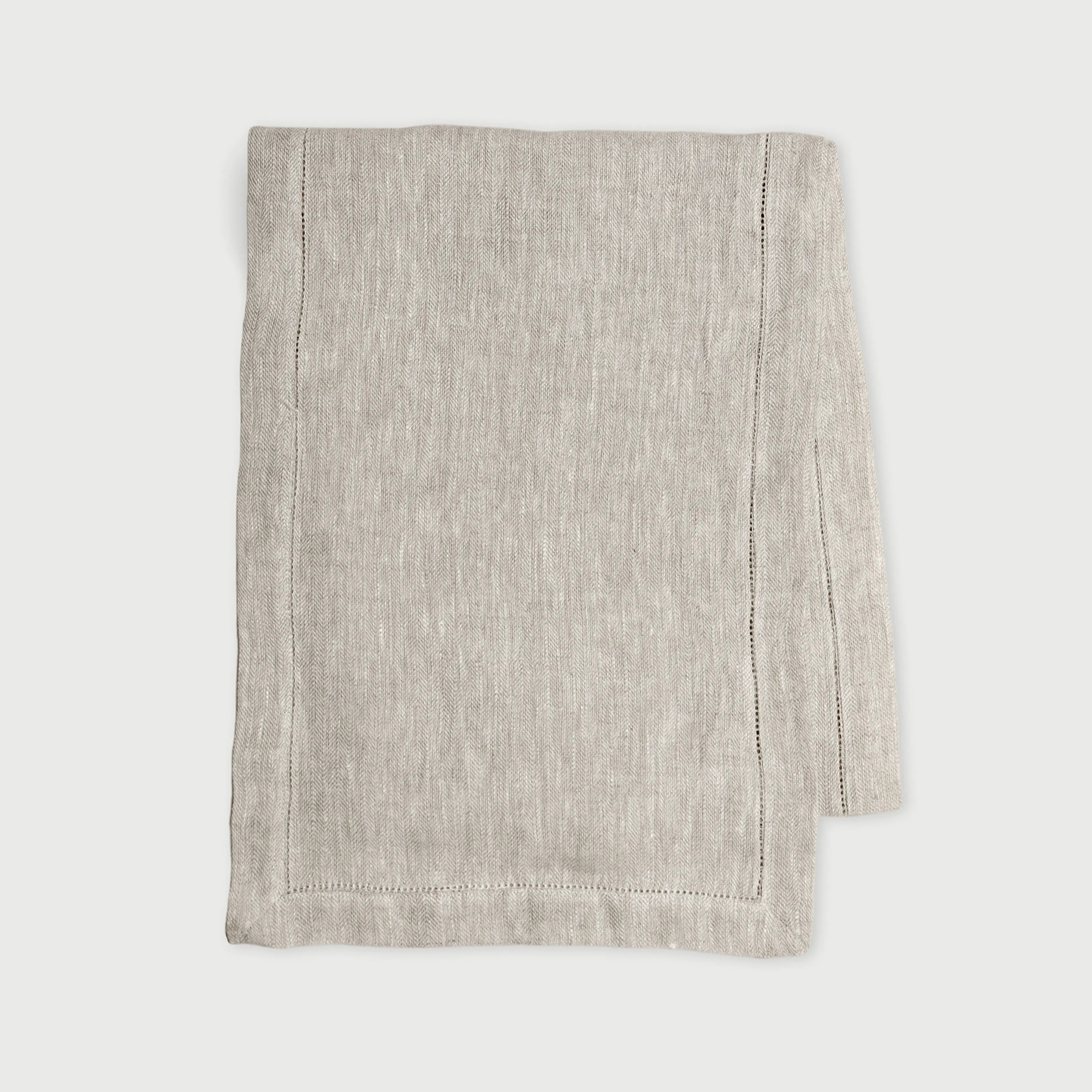 Oatmeal Herringbone Linen Table Runner SanctuaryLiving
