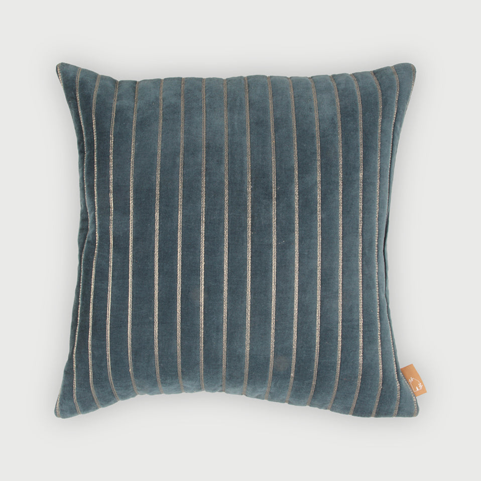 Eden Striped Azure Velvet Cushion Cover