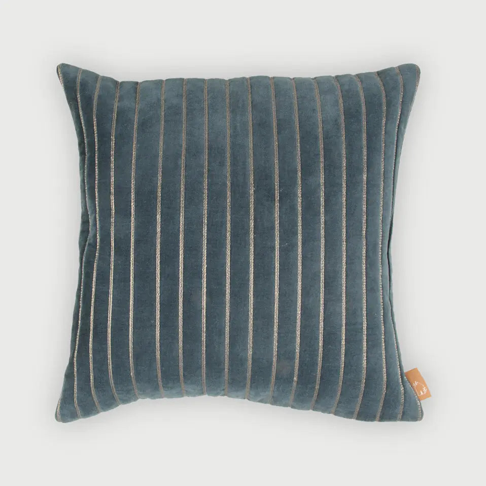 Eden Striped Azure Velvet Cushion Cover SanctuaryLiving