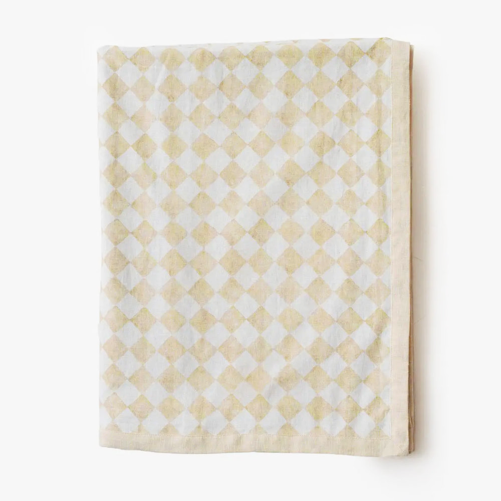 Checker Beige Linen Bedspread