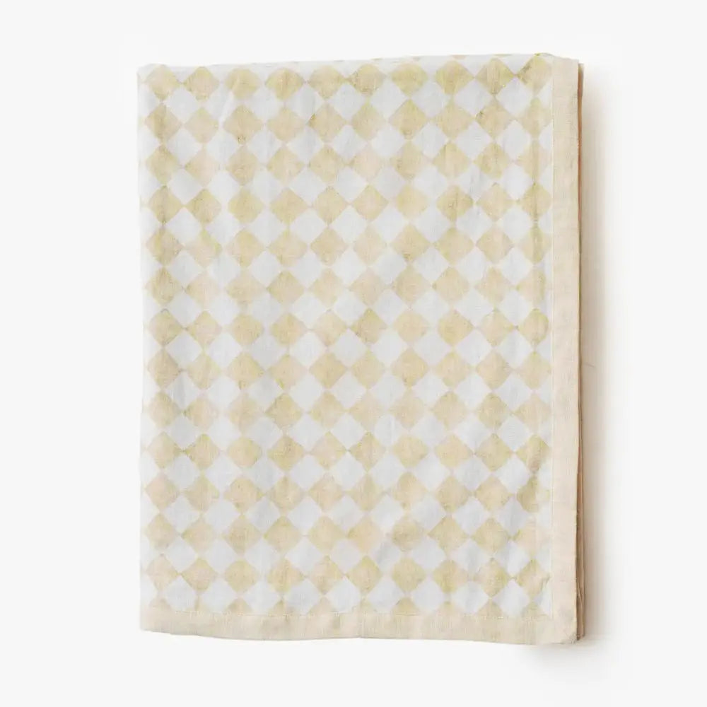 Checker Beige Linen Bedspread SanctuaryLiving