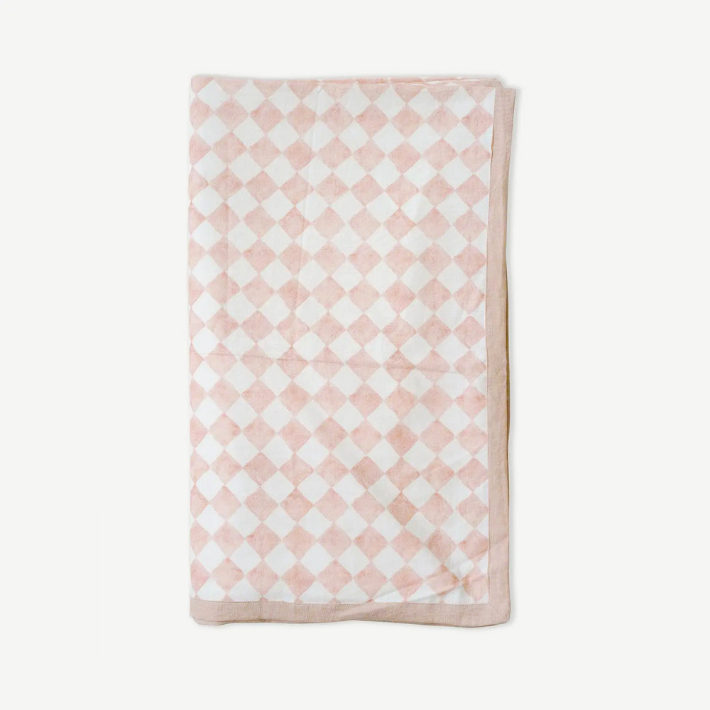 Checker Blush Linen Bedspread