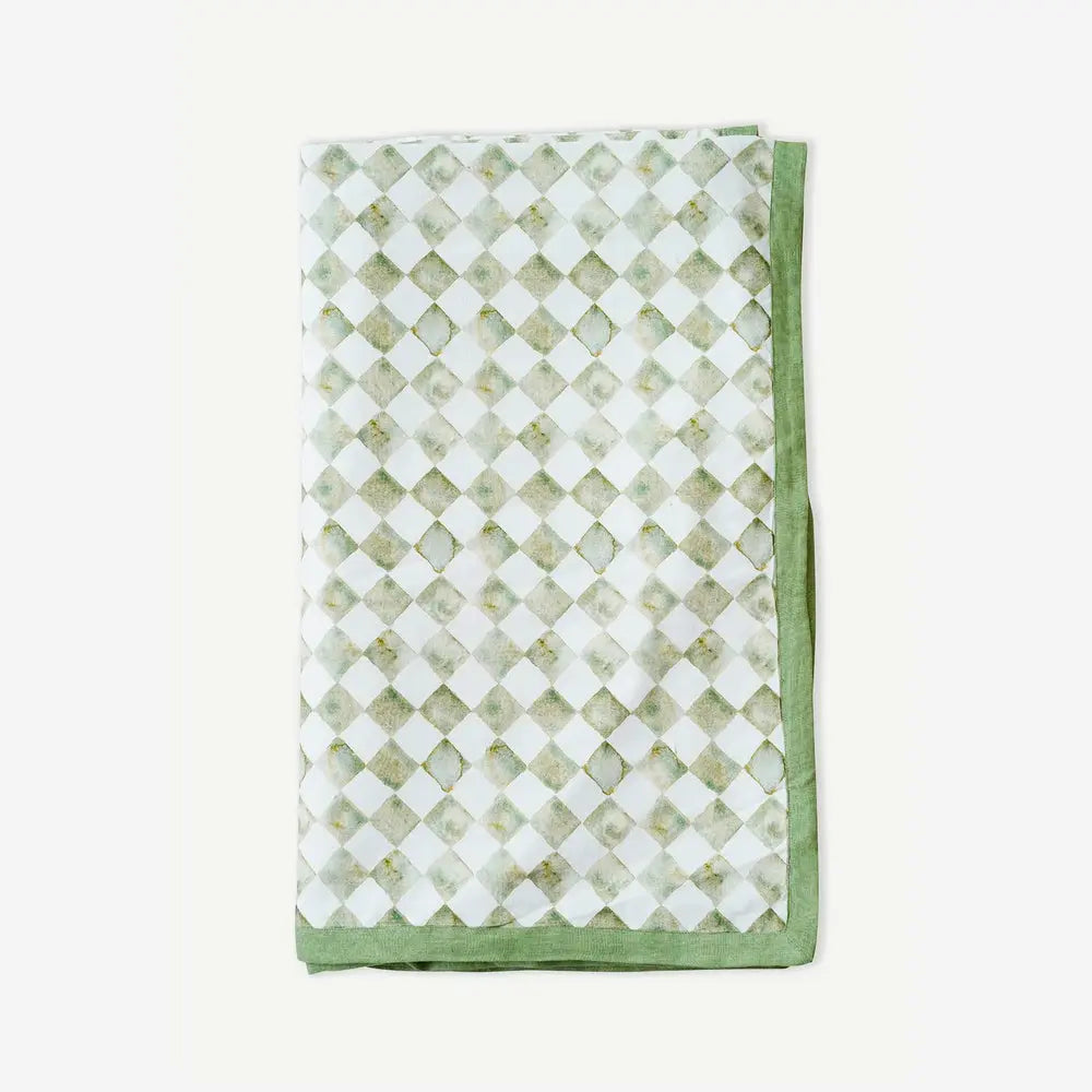 Checker Green Linen Bedspread SanctuaryLiving