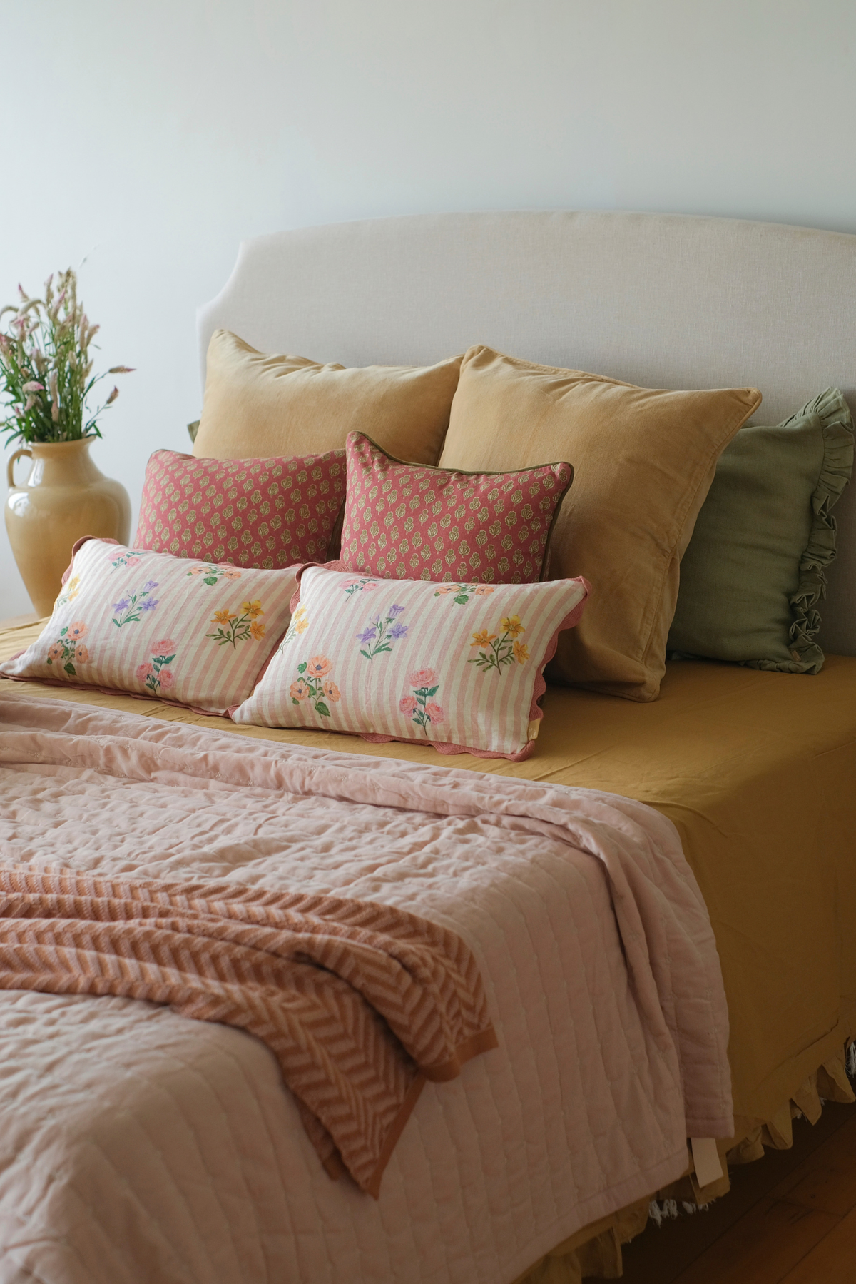 Linen Ruffle Sage Pillow Cover