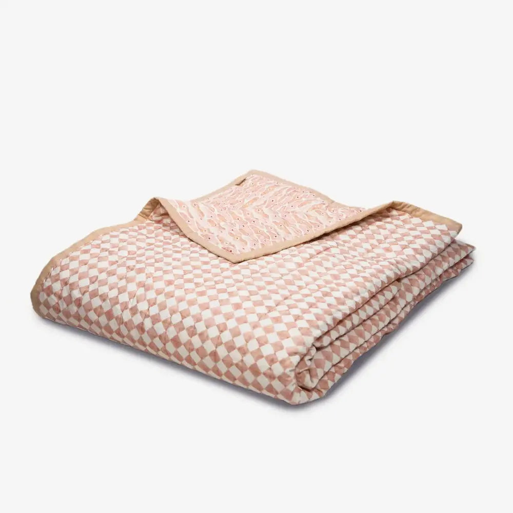 Checker Mosaic Blush Kantha Cotton Quilt SanctuaryLiving