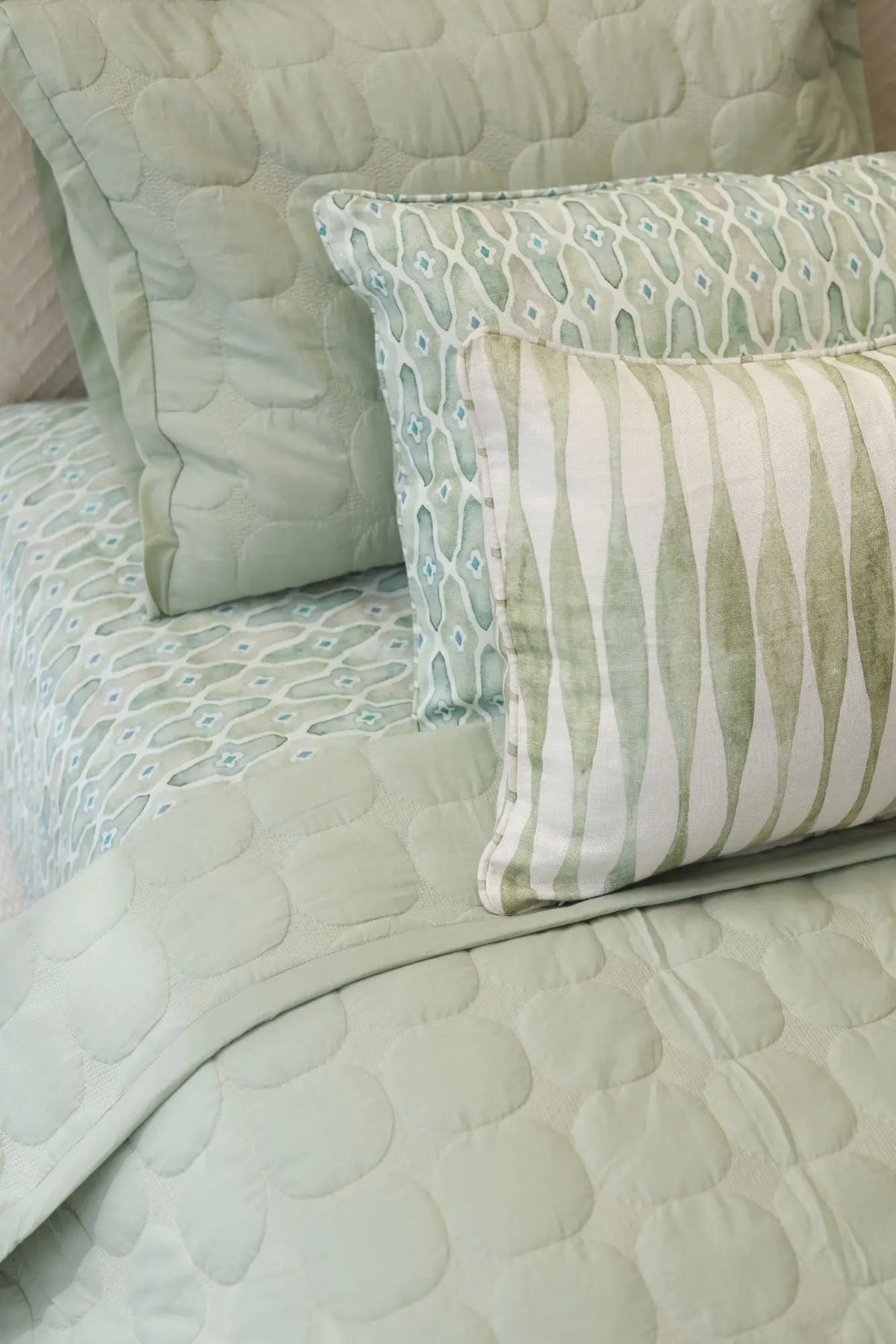 Mosaic Sage Linen Oblong Cushion Cover SanctuaryLiving