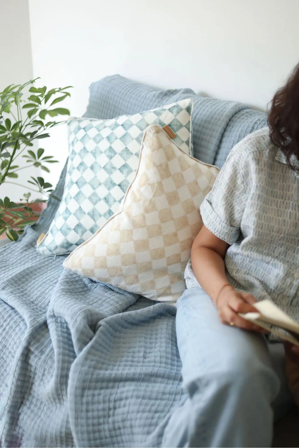 Trail Baby Blue Cotton Throw SanctuaryLiving