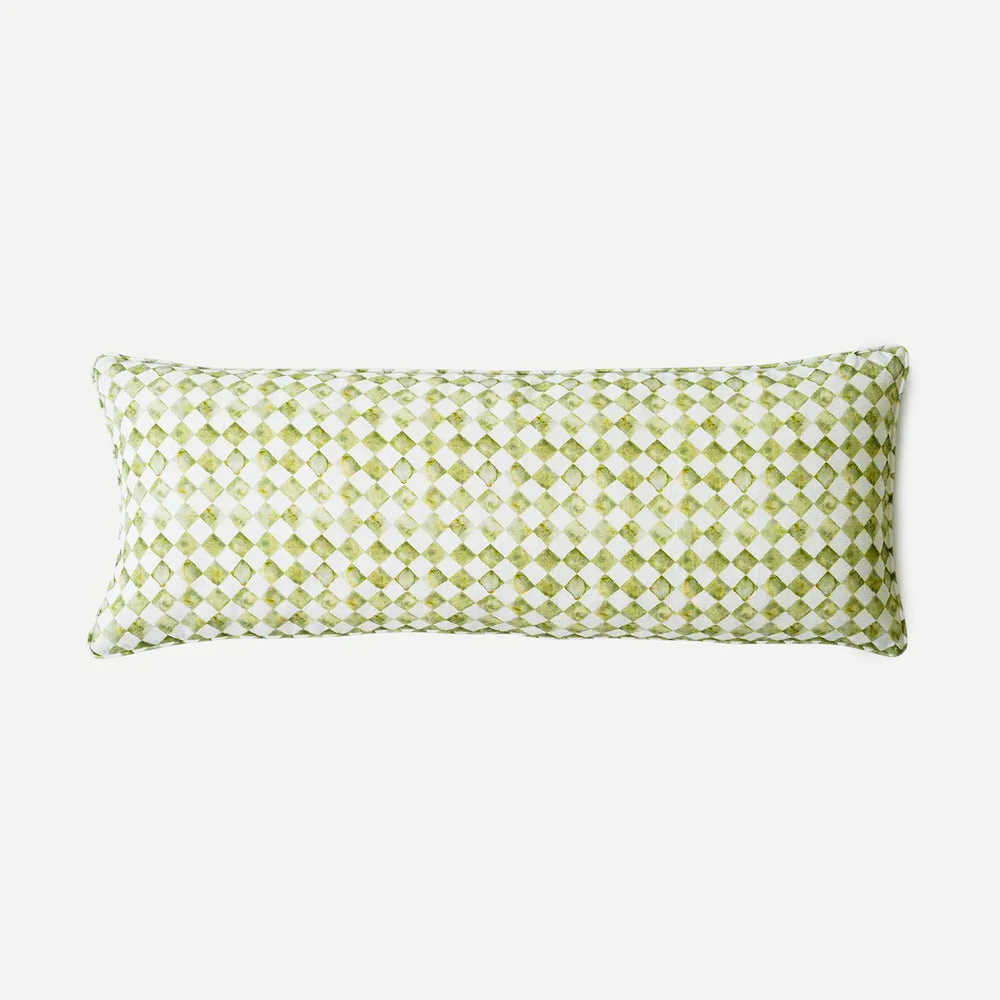 Checker Green Linen Lumbar Cushion Cover