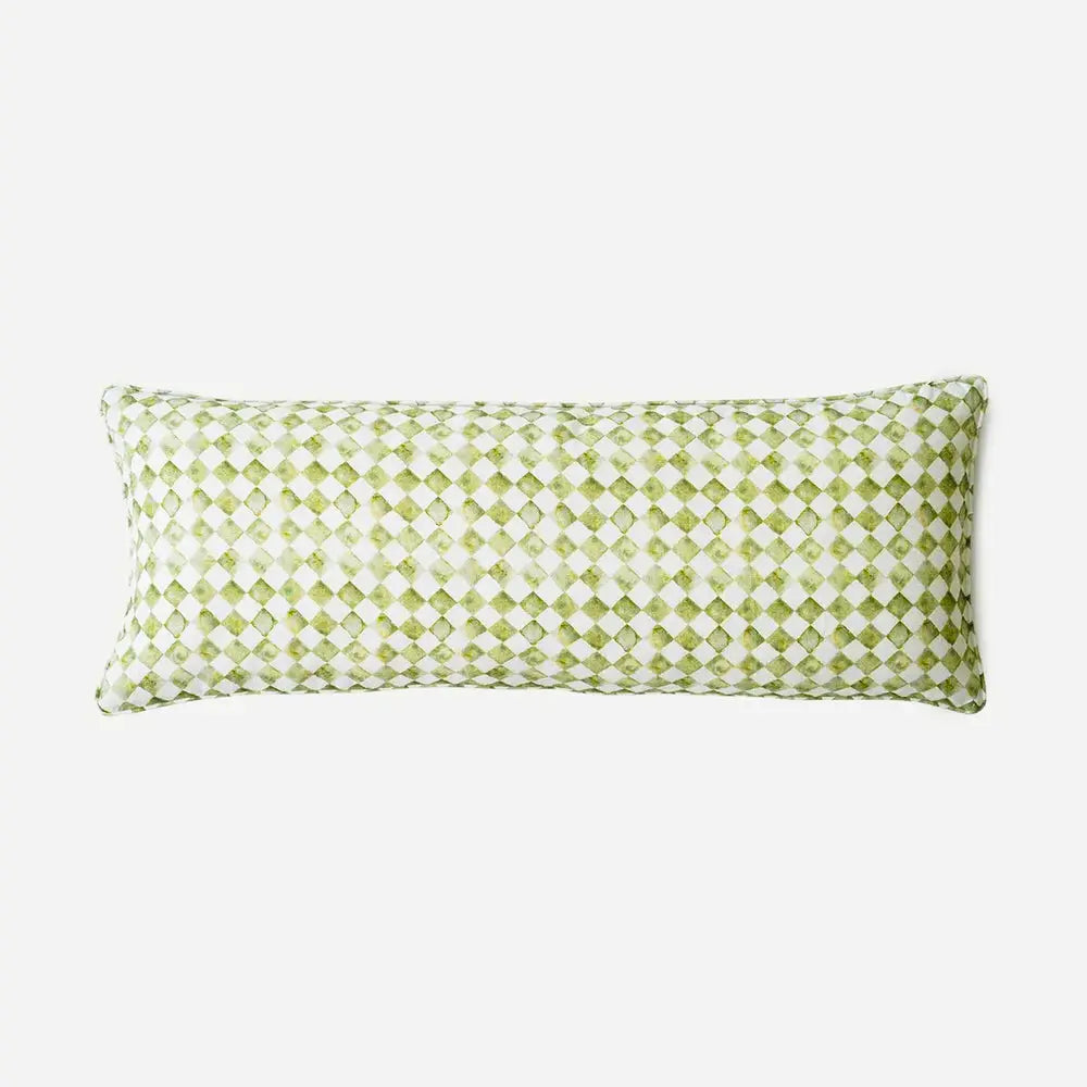 Checker Green Linen Lumbar Cushion Cover SanctuaryLiving