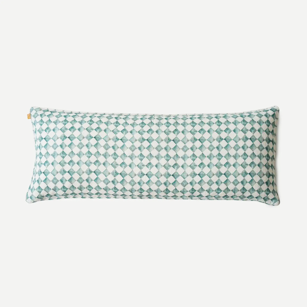 Checker Blue Linen Lumbar Cushion Cover