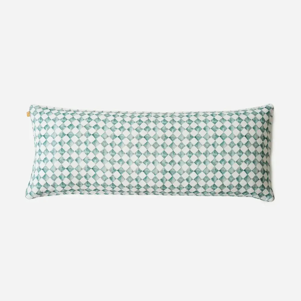 Checker Blue Linen Lumbar Cushion Cover SanctuaryLiving