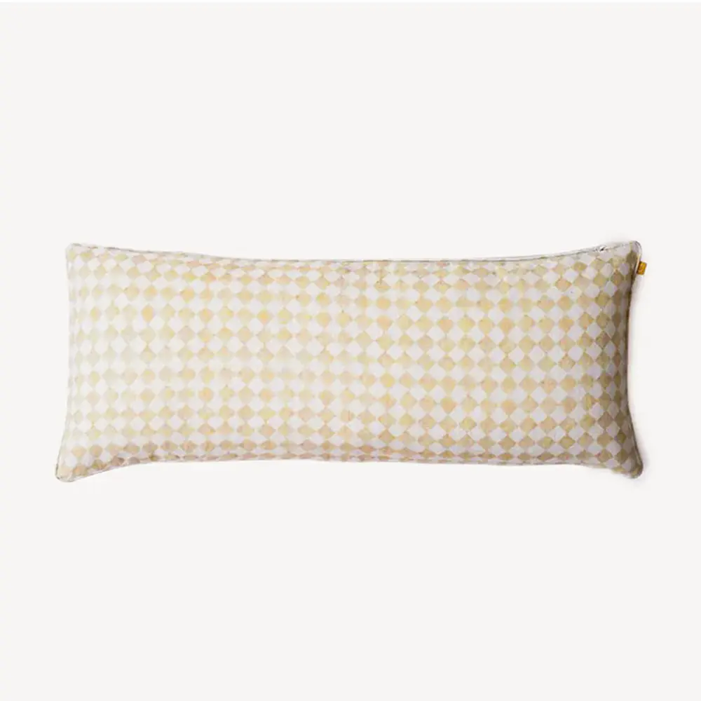 Checker Beige Linen Lumbar Cushion Cover SanctuaryLiving
