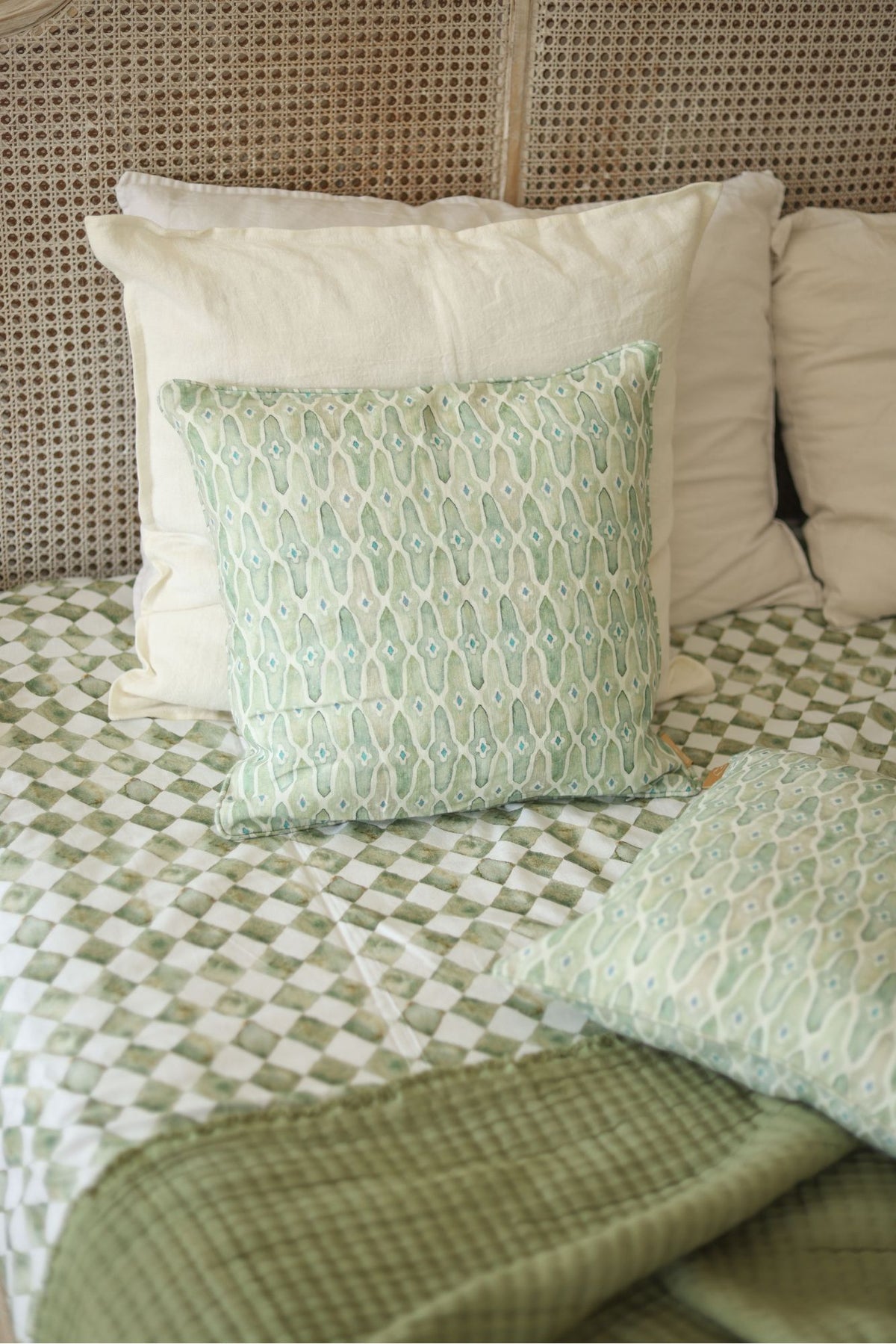 Mosaic Sage Linen Cushion Cover