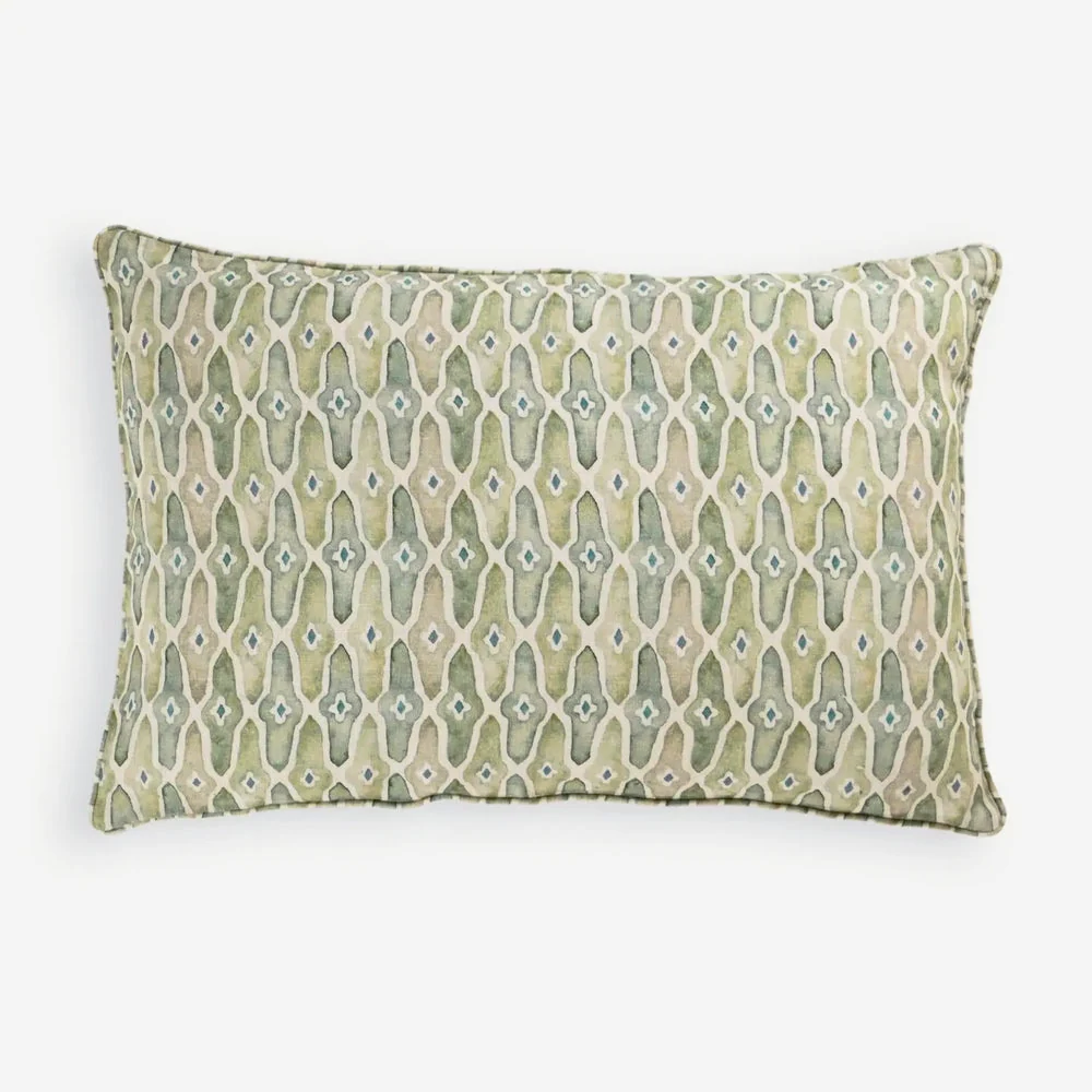 Mosaic Sage Linen Oblong Cushion Cover