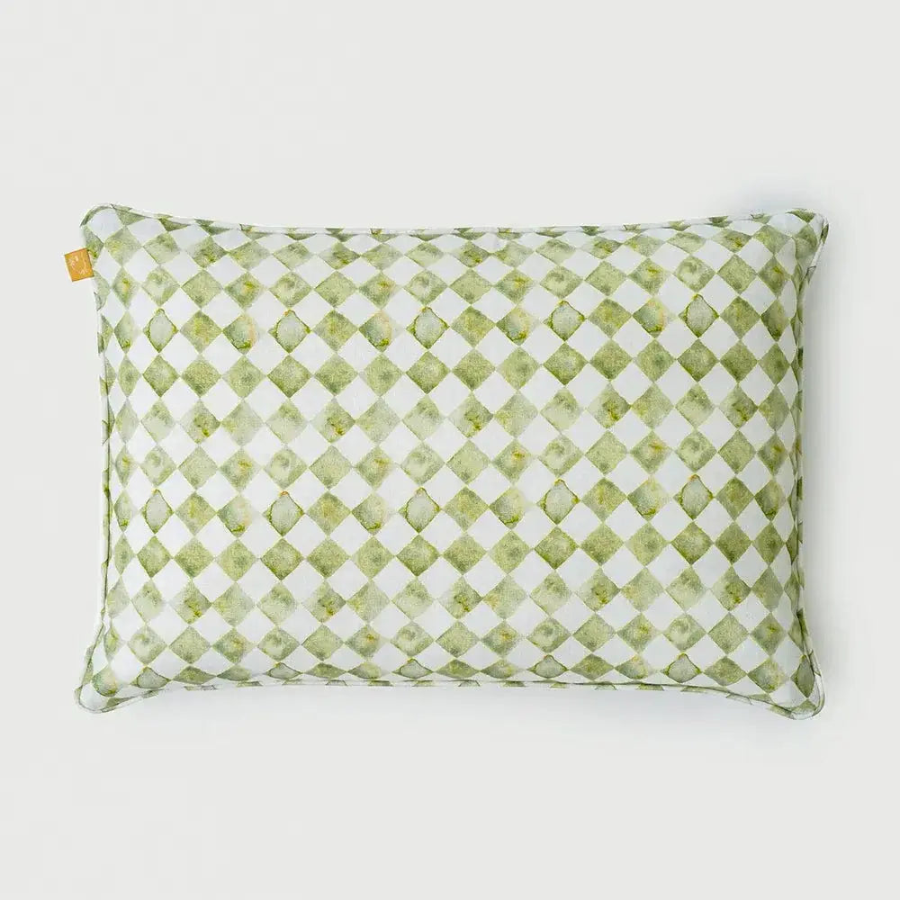 Checker Green Linen Oblong Cushion Cover SanctuaryLiving