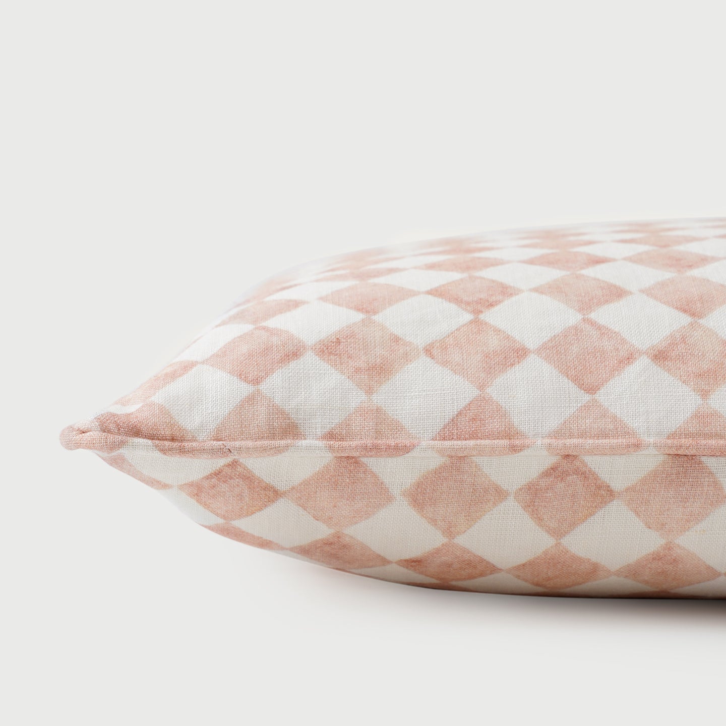 Checker Blush Linen Oblong Cushion Cover