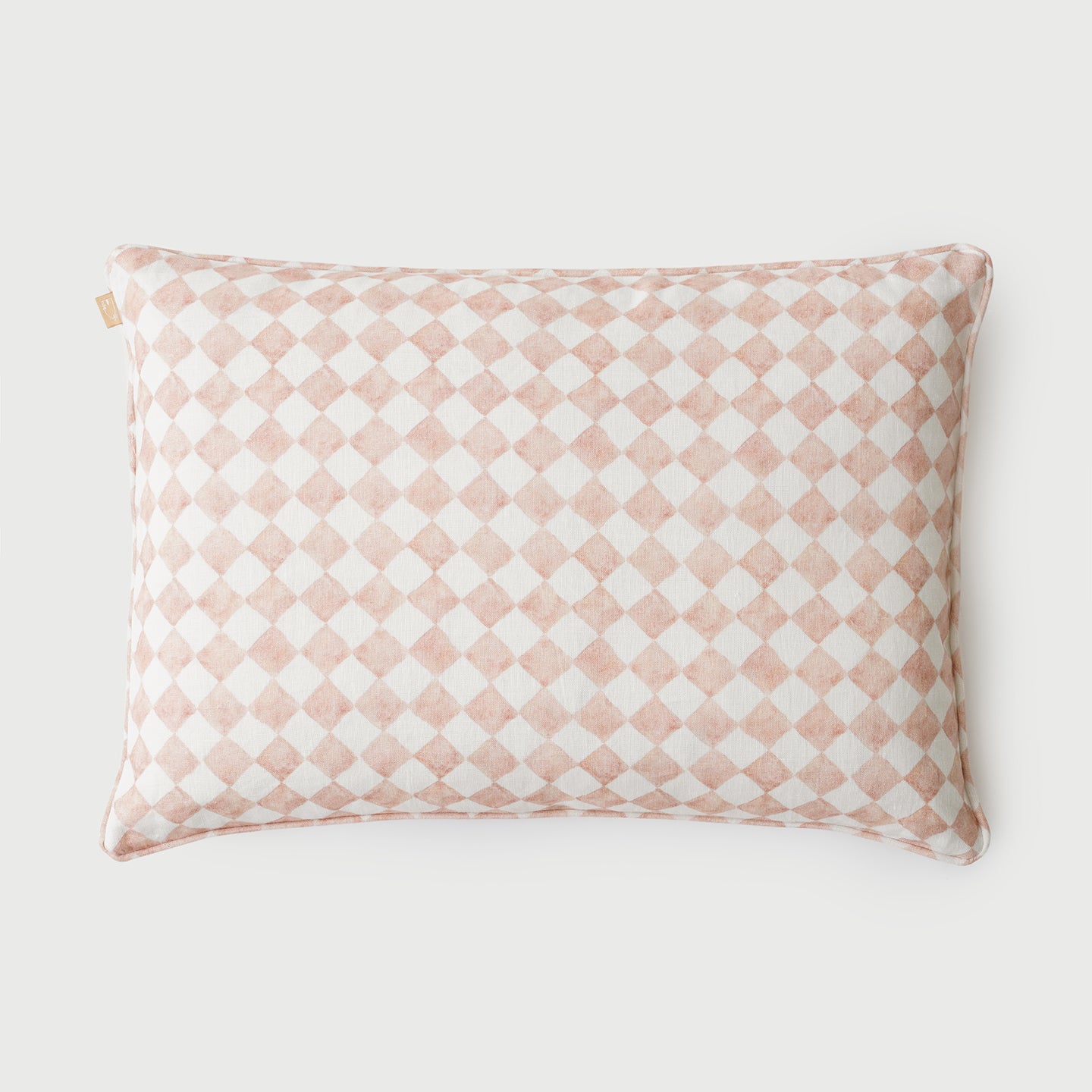 Checker Blush Linen Oblong Cushion Cover