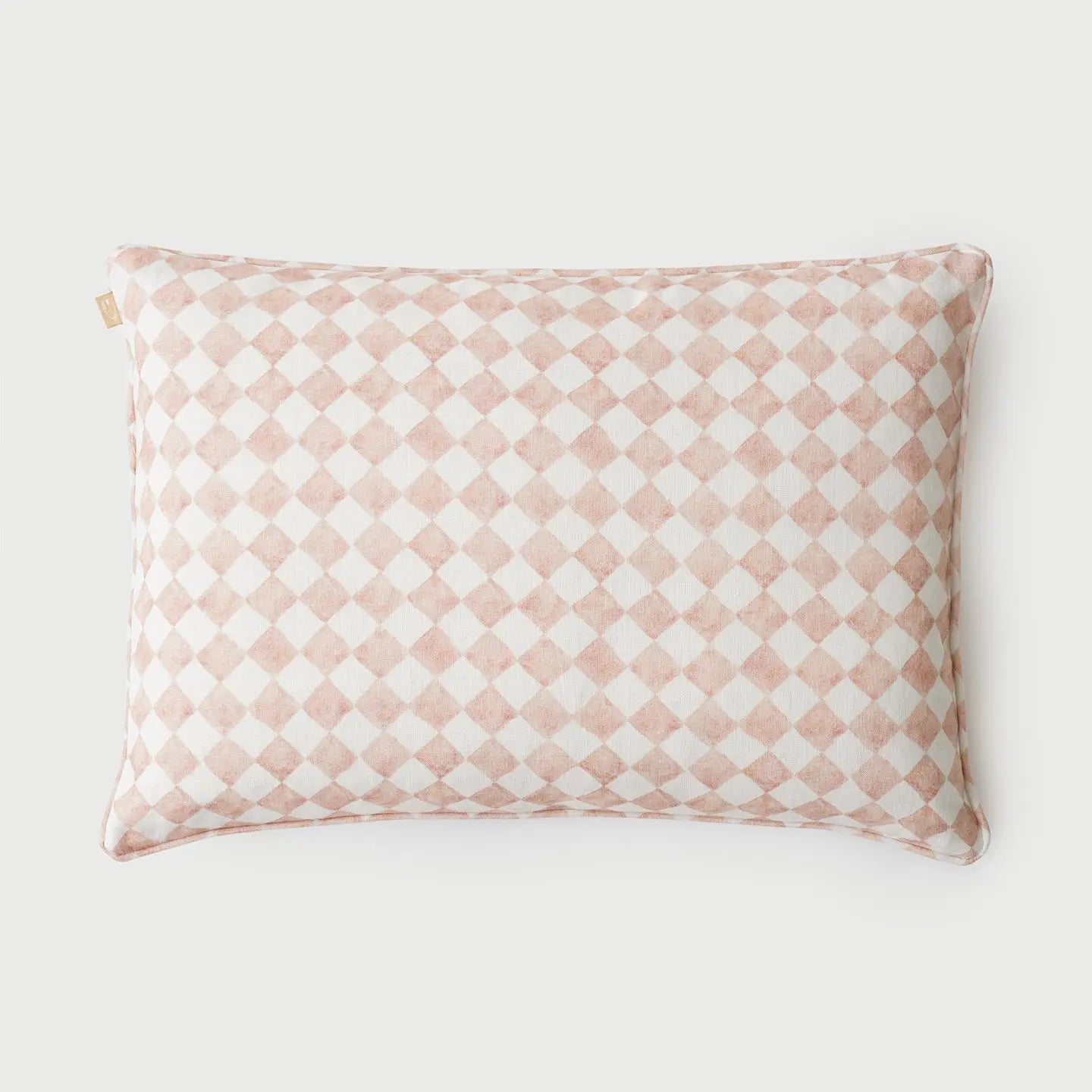 Checker Blush Linen Oblong Cushion Cover SanctuaryLiving