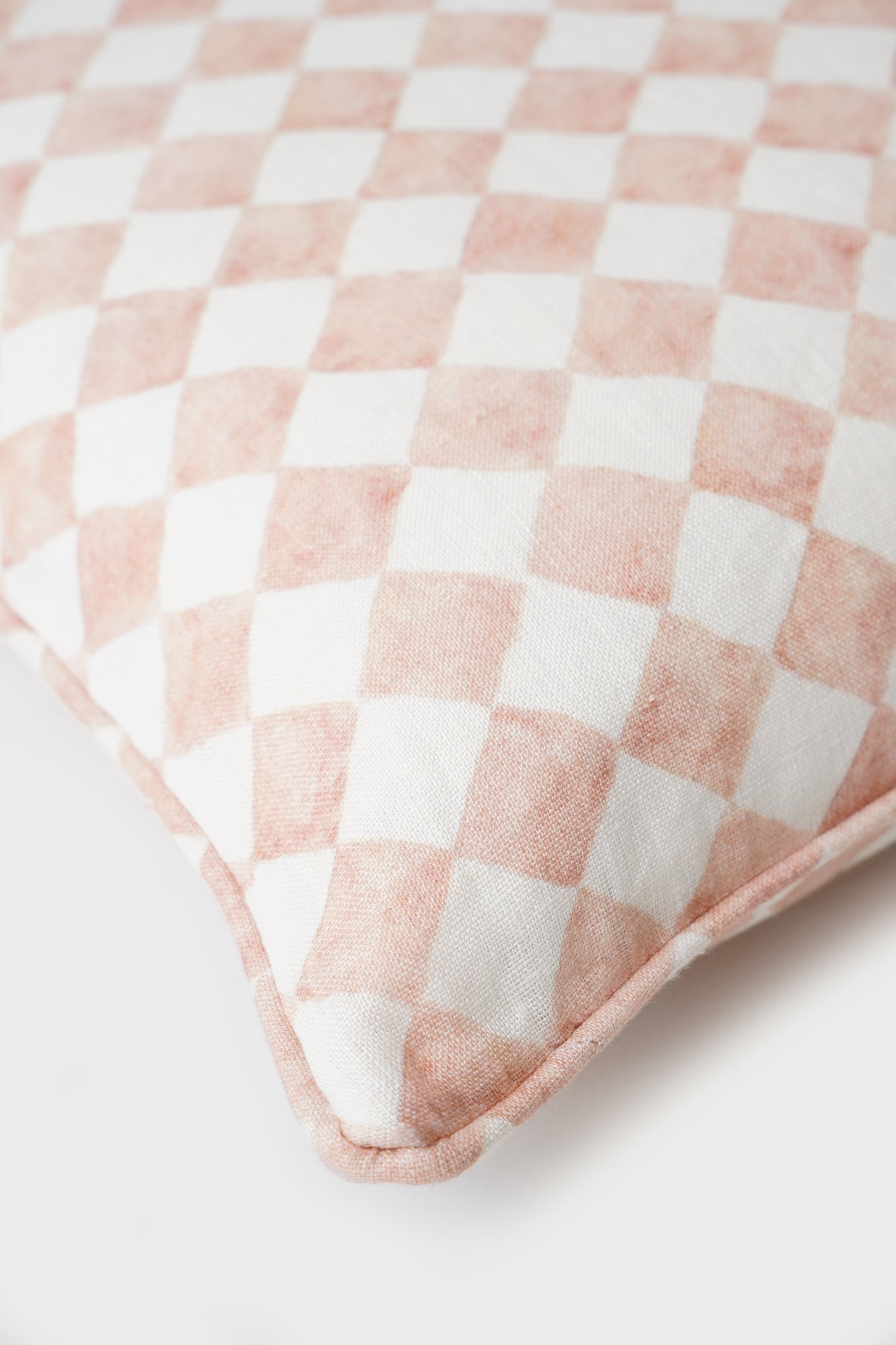 Checker Blush Linen Oblong Cushion Cover