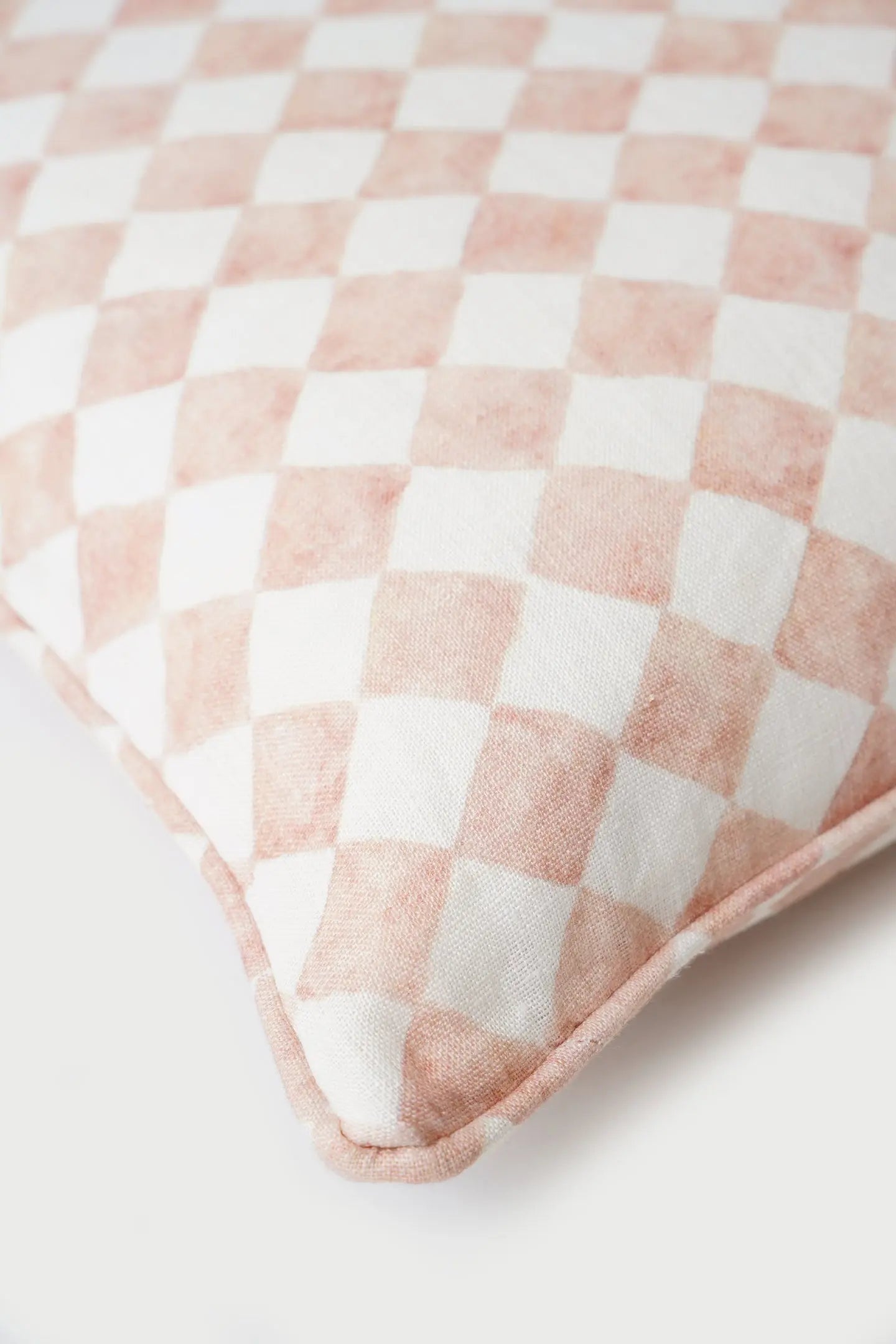 Checker Blush Linen Oblong Cushion Cover SanctuaryLiving
