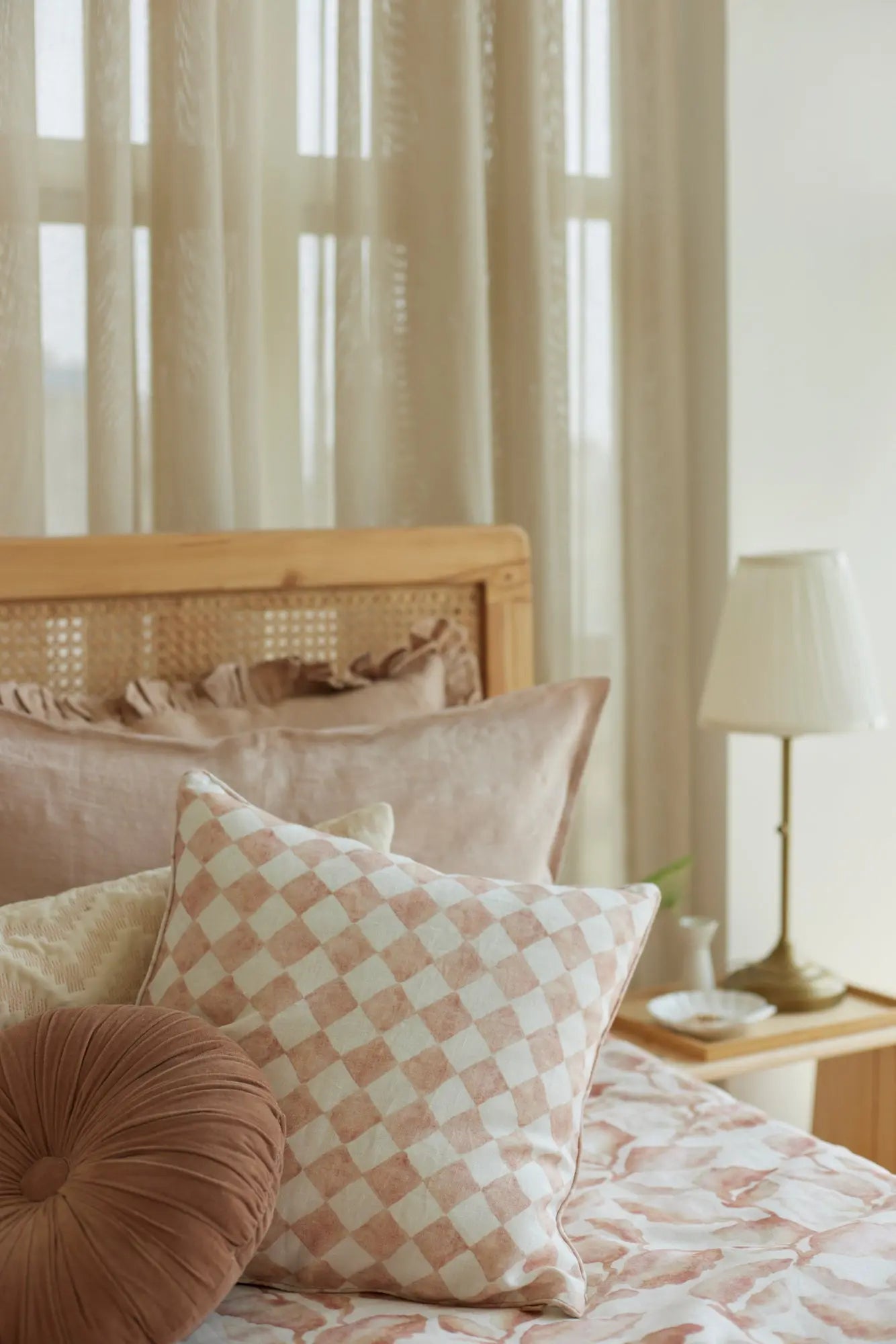Checker Blush Linen Oblong Cushion Cover SanctuaryLiving