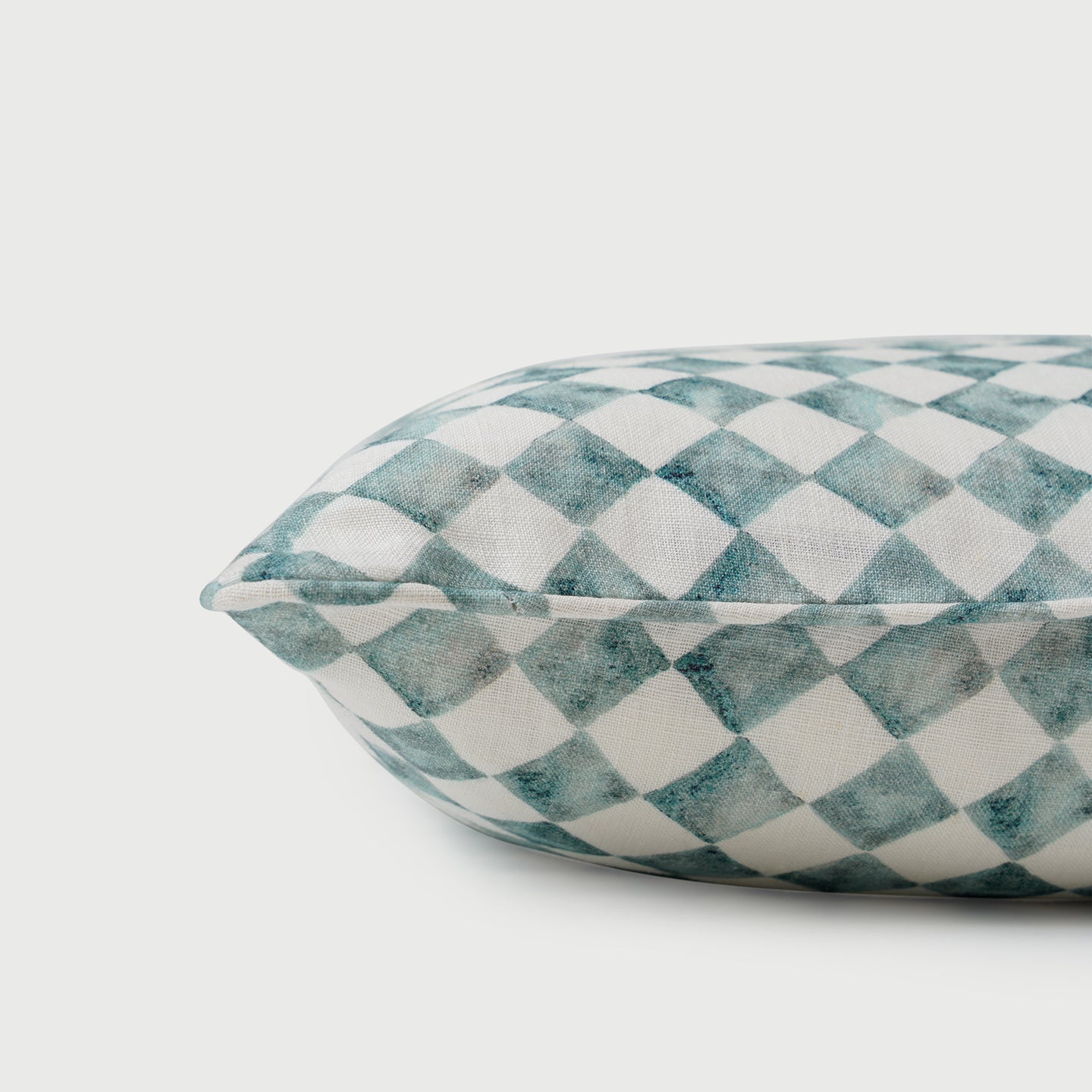 Checker Blue Linen Oblong Cushion Cover