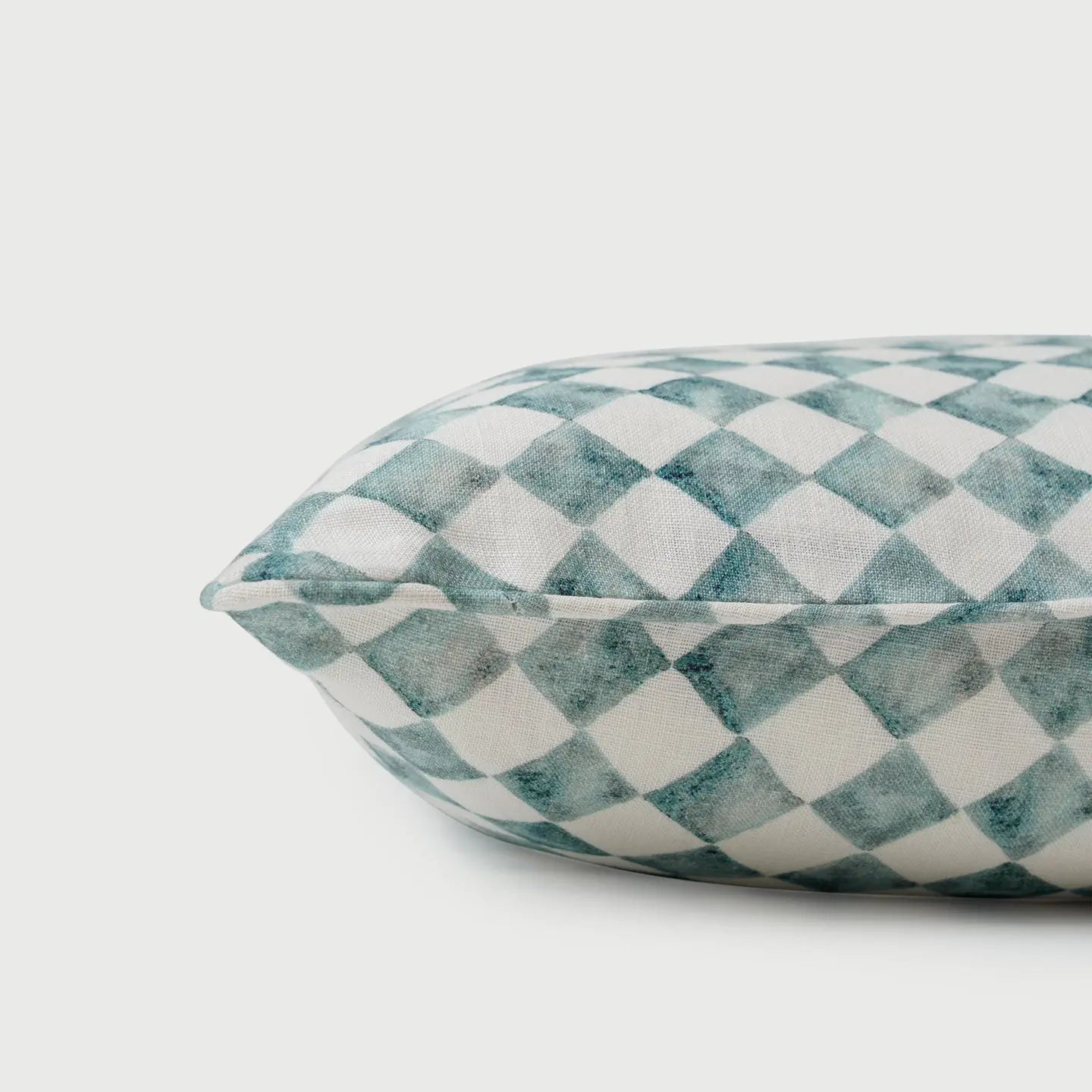 Checker Blue Linen Oblong Cushion Cover SanctuaryLiving