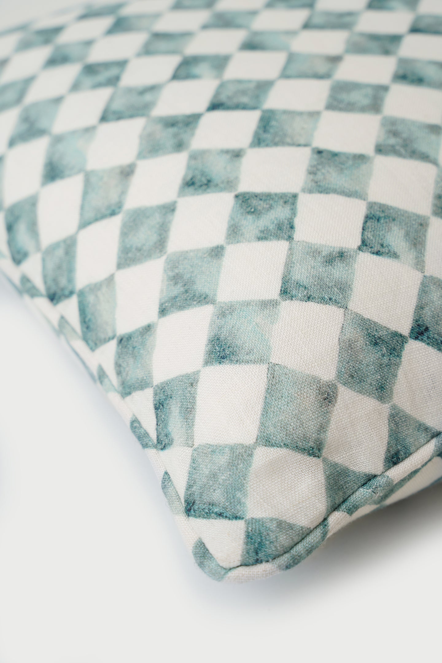 Checker Blue Linen Oblong Cushion Cover