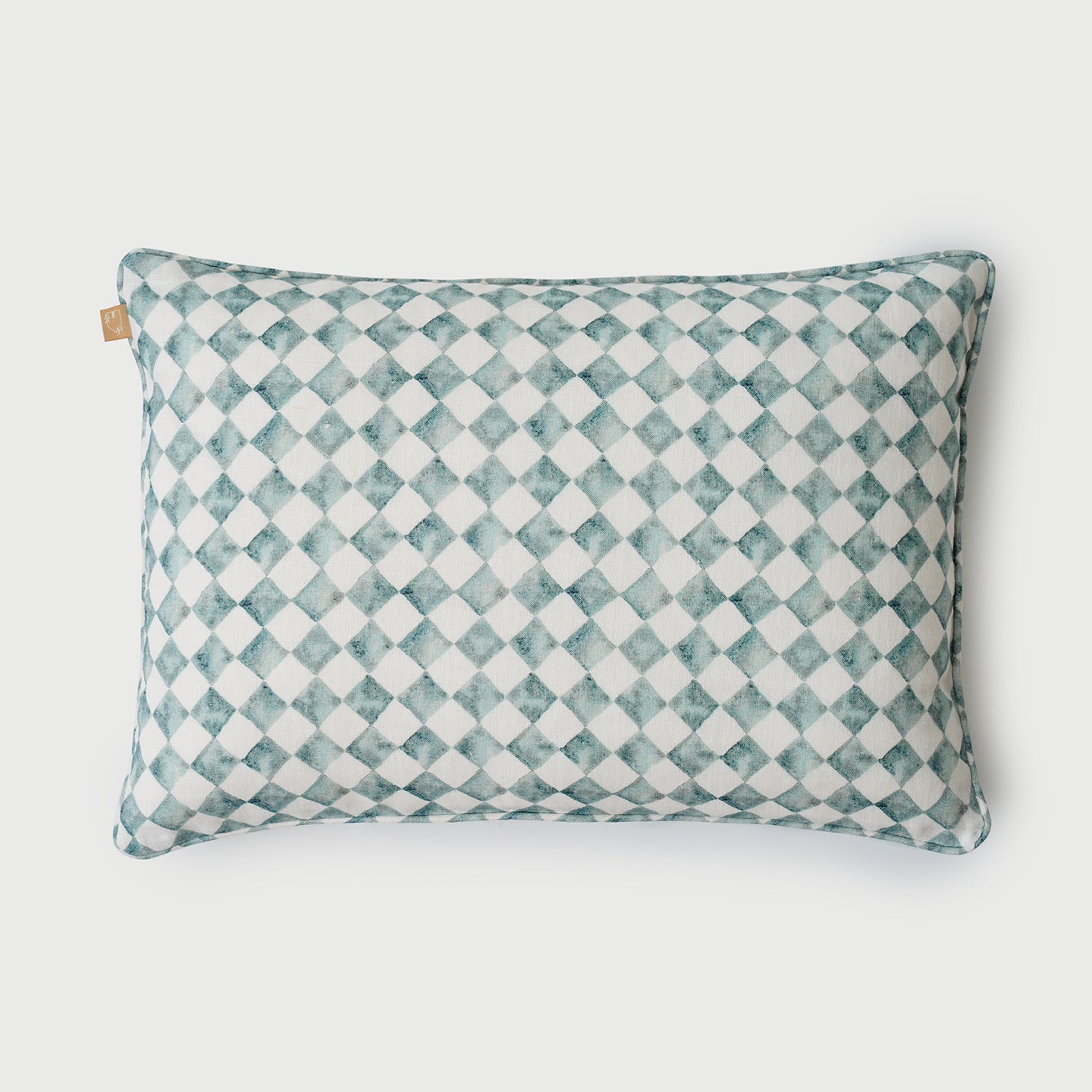 Checker Blue Linen Oblong Cushion Cover