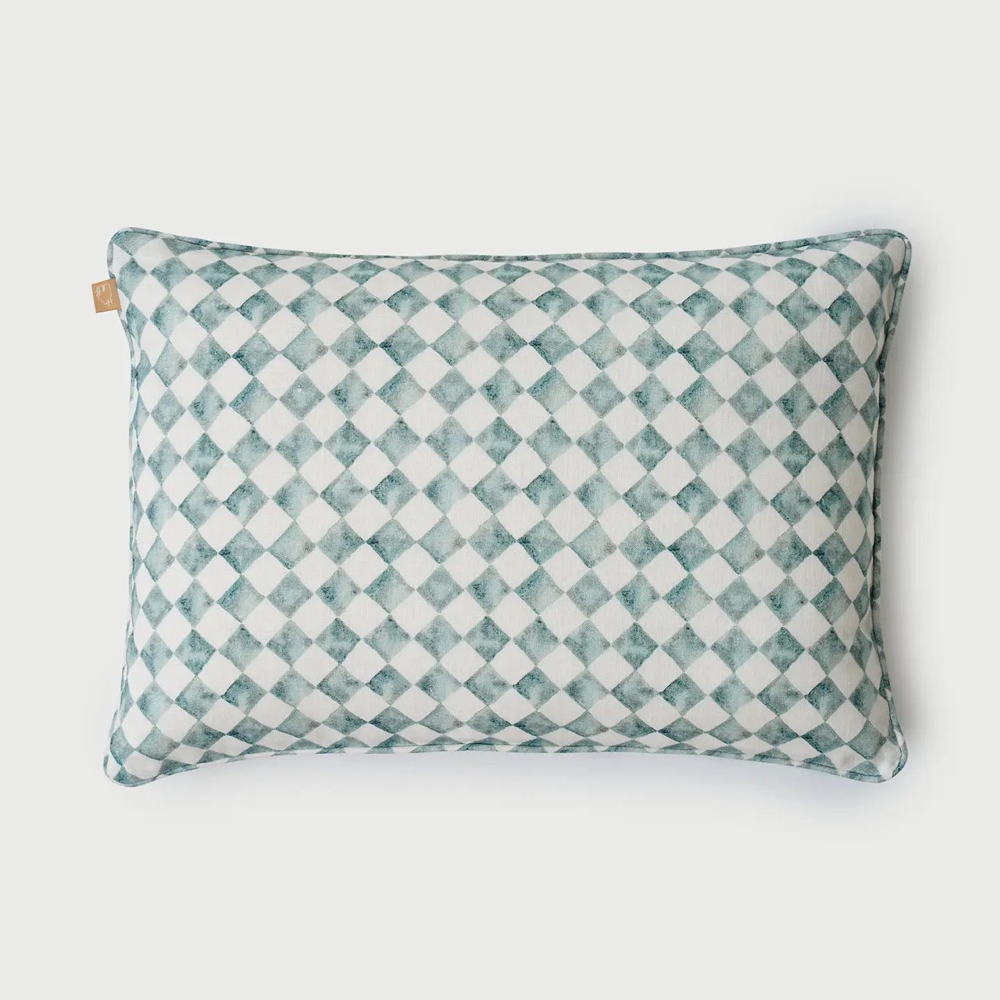 Checker Blue Linen Oblong Cushion Cover SanctuaryLiving