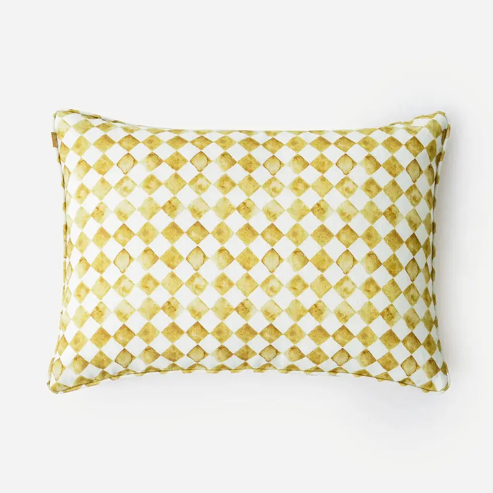 Checker Ochre Linen Oblong Cushion Cover SanctuaryLiving