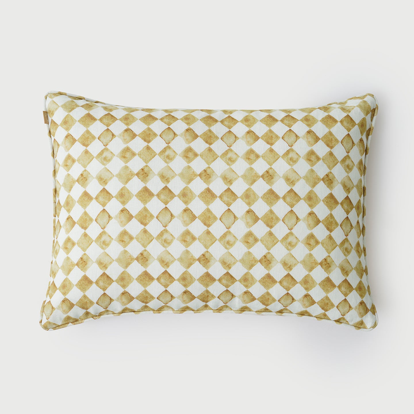 Checker Ochre Linen Oblong Cushion Cover
