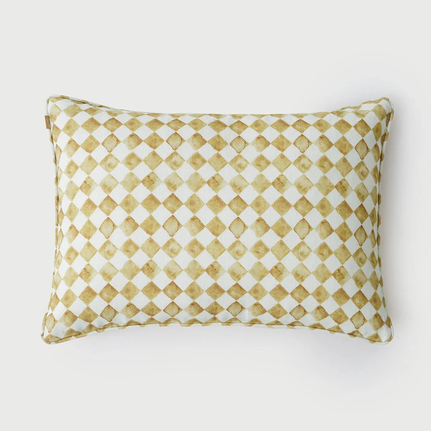 Checker Ochre Linen Oblong Cushion Cover SanctuaryLiving