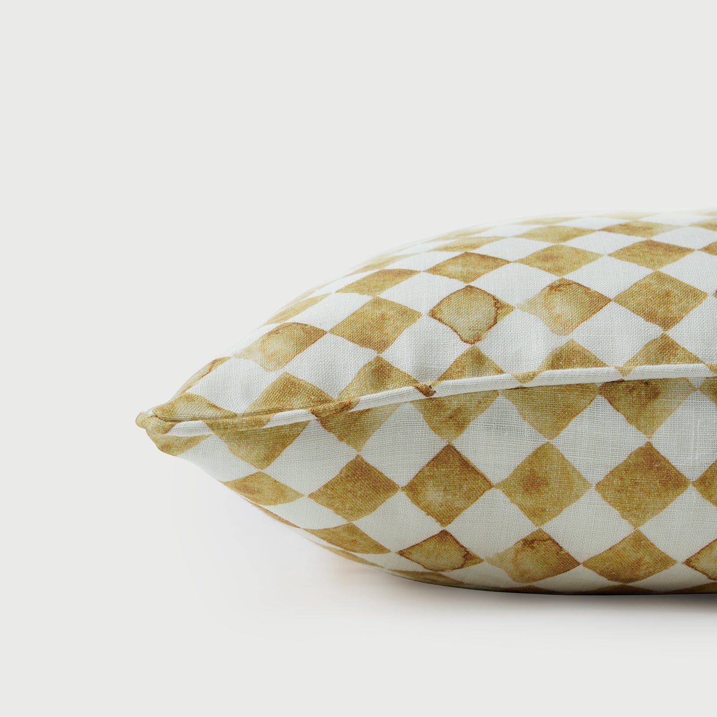 Checker Ochre Linen Oblong Cushion Cover