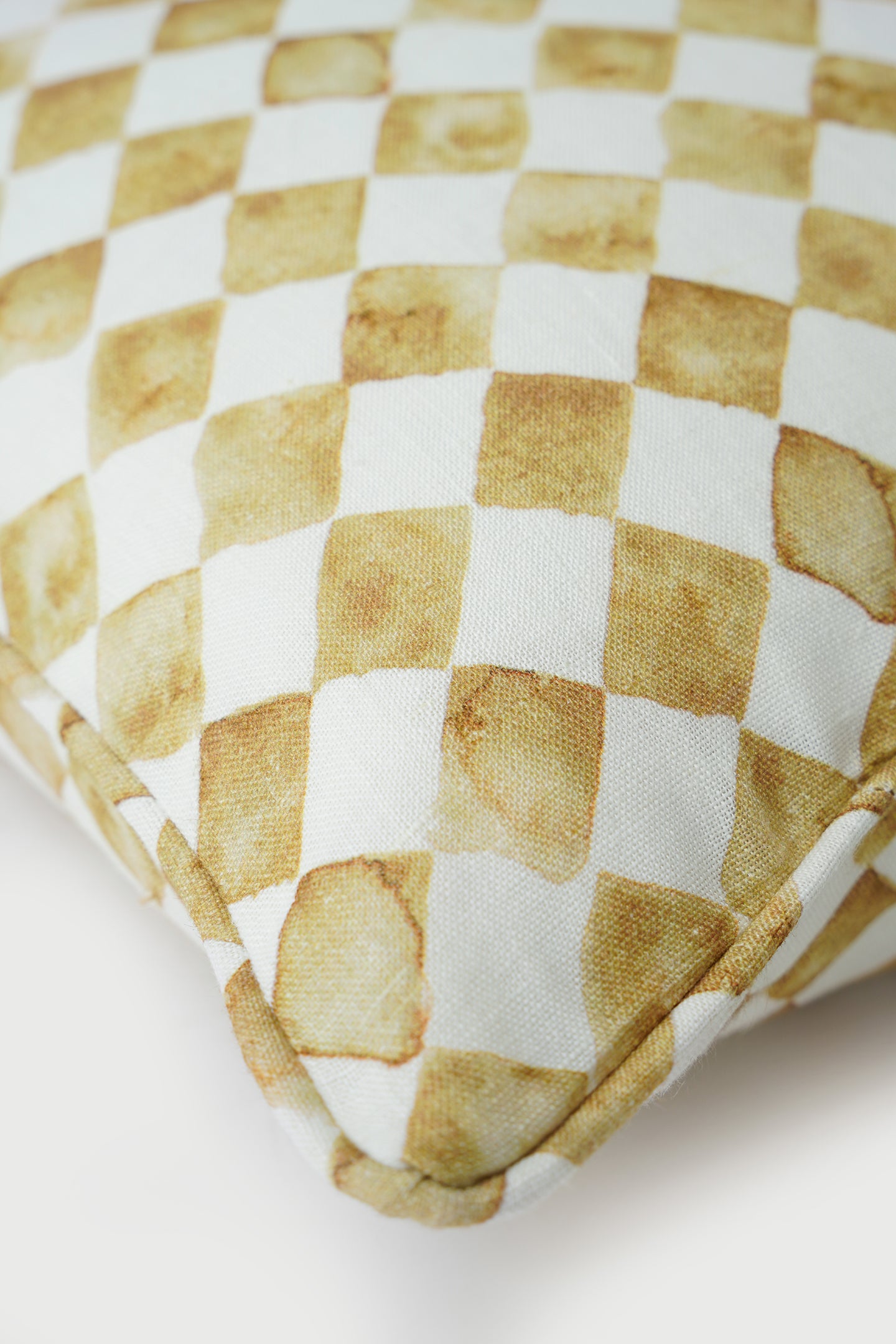 Checker Ochre Linen Oblong Cushion Cover