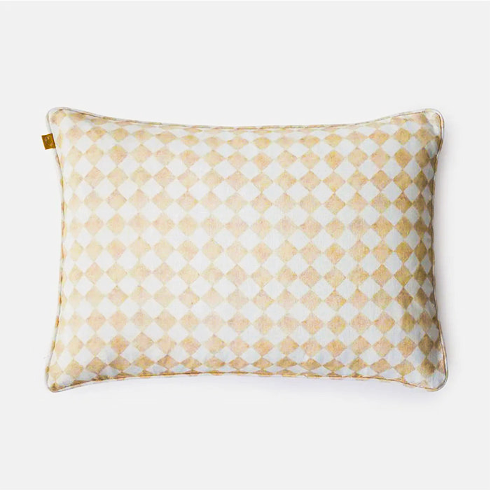 Checker Beige Linen Oblong Cushion Cover