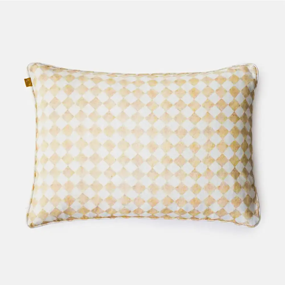 Checker Beige Linen Oblong Cushion Cover SanctuaryLiving