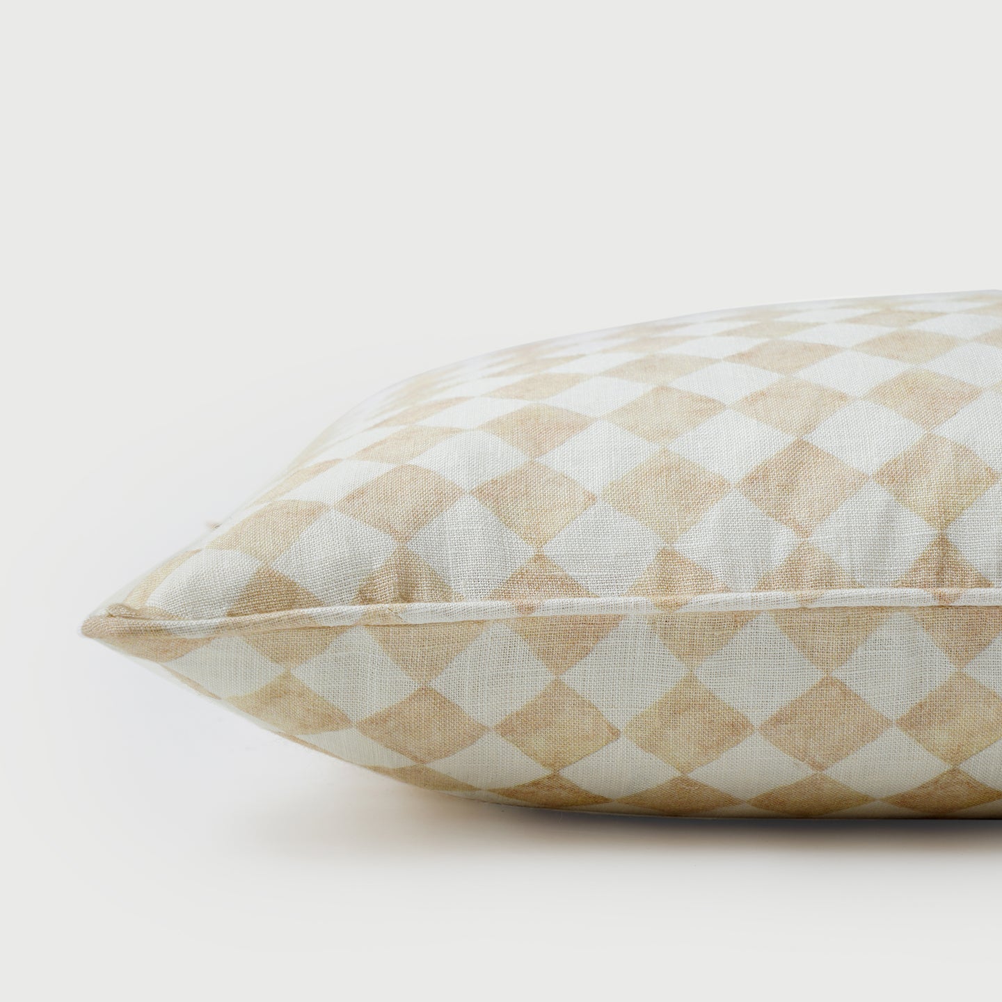 Checker Beige Linen Oblong Cushion Cover