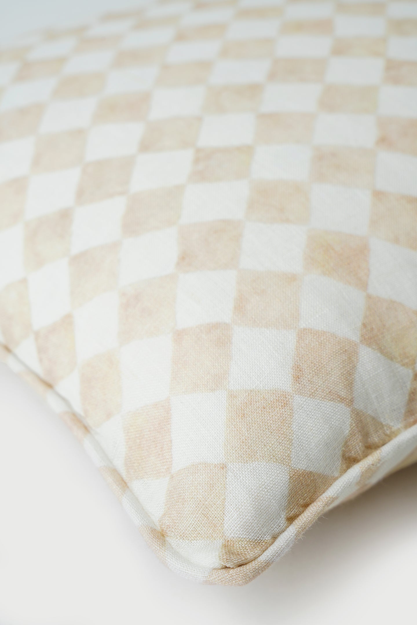 Checker Beige Linen Oblong Cushion Cover
