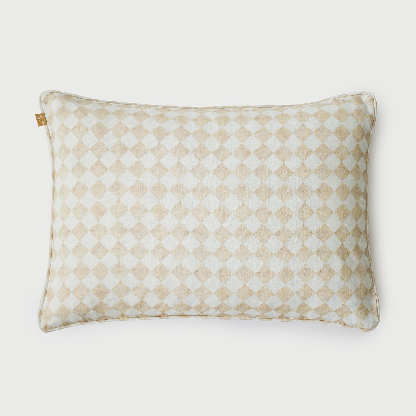 Checker Beige Linen Oblong Cushion Cover