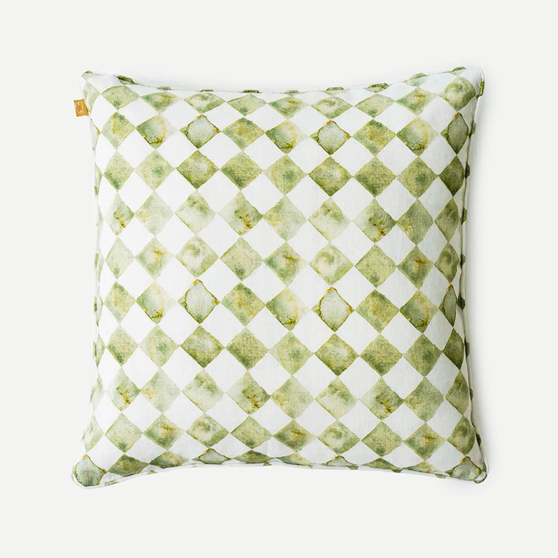 Checker Green Linen Cushion Cover