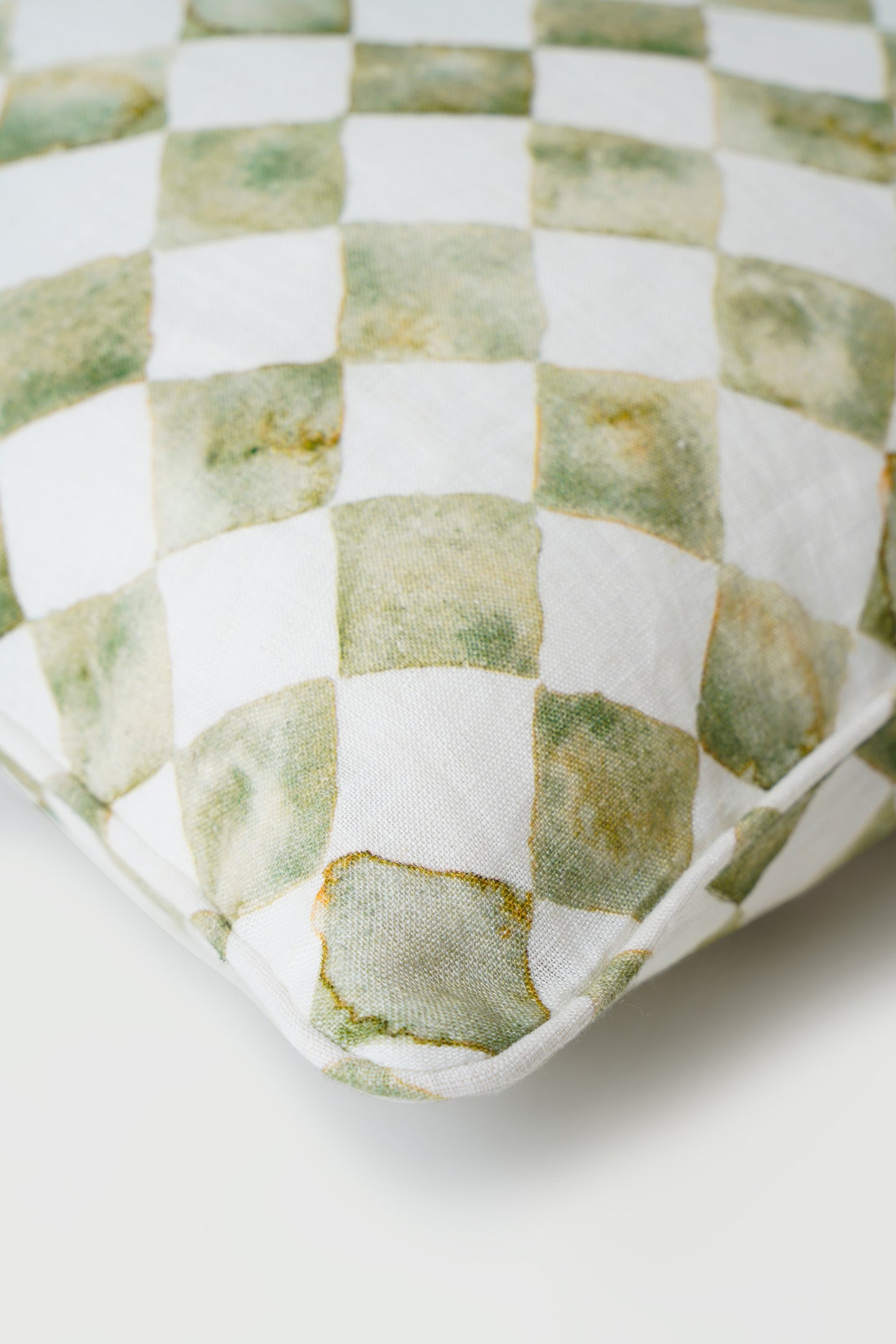 Checker Green Linen Cushion Cover