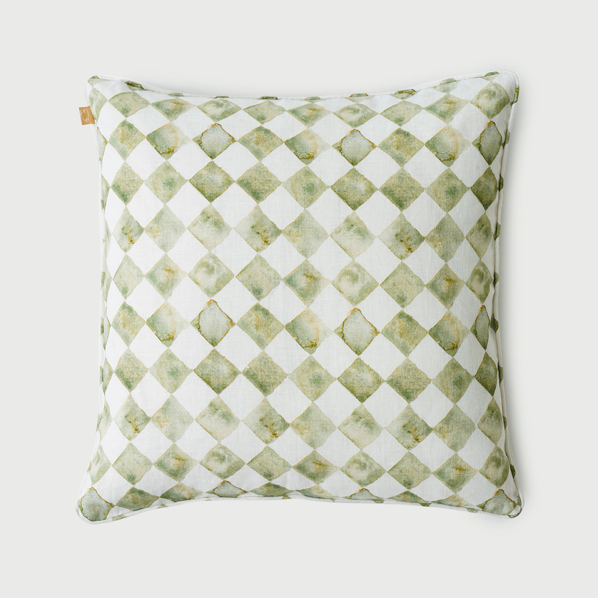Checker Green Linen Cushion Cover