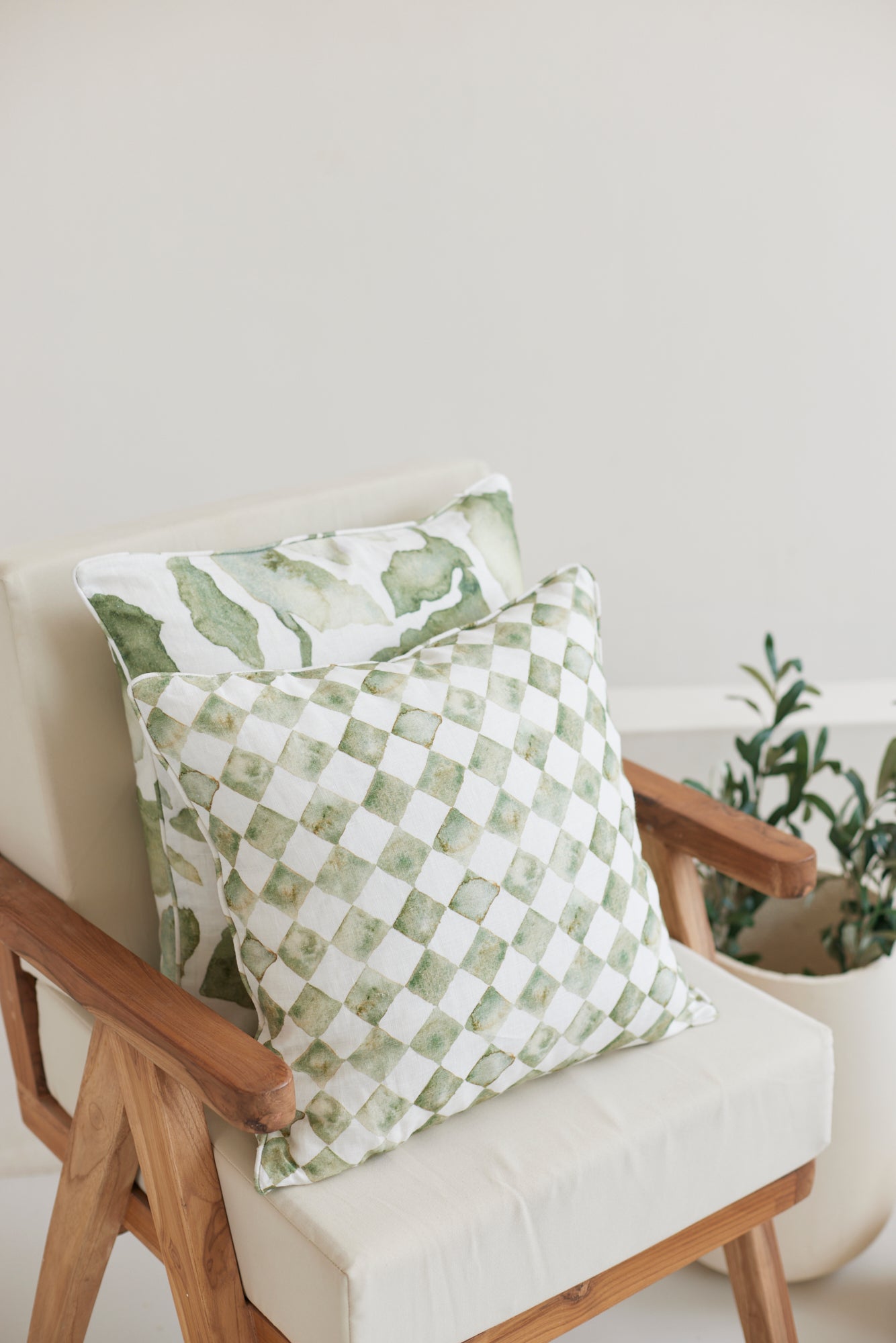 Checker Green Linen Cushion Cover