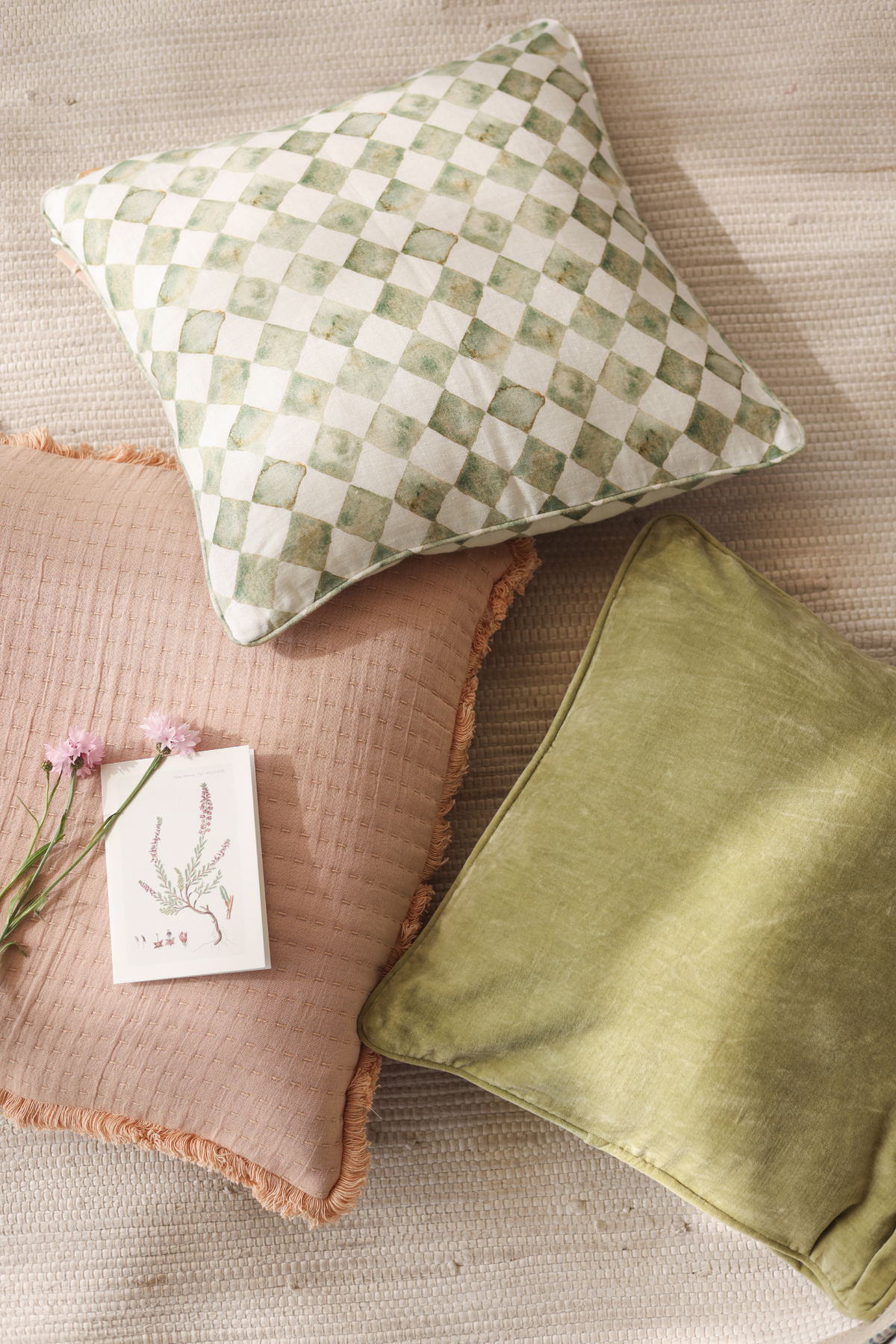 Checker Green Linen Cushion Cover