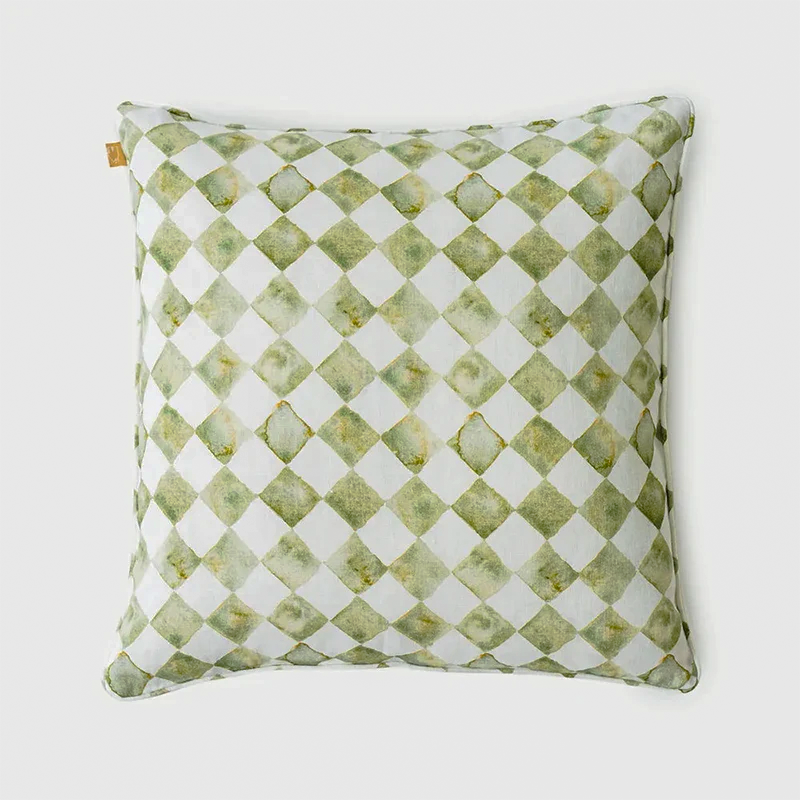 Checker Green Linen Cushion Cover
