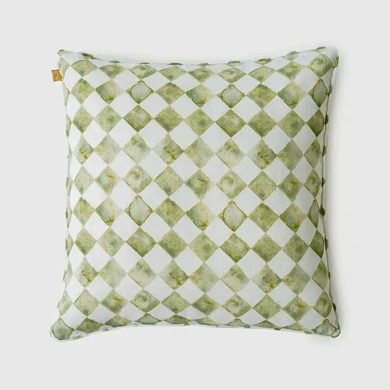 Checker Green Linen Cushion Cover SanctuaryLiving