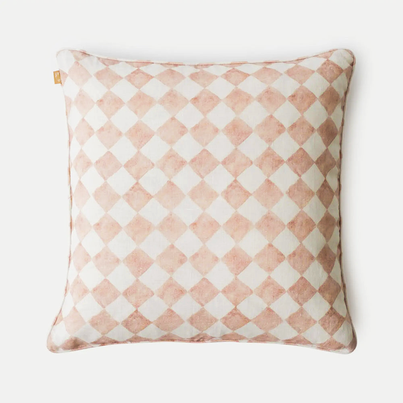 Checker Blush Linen Cushion Cover