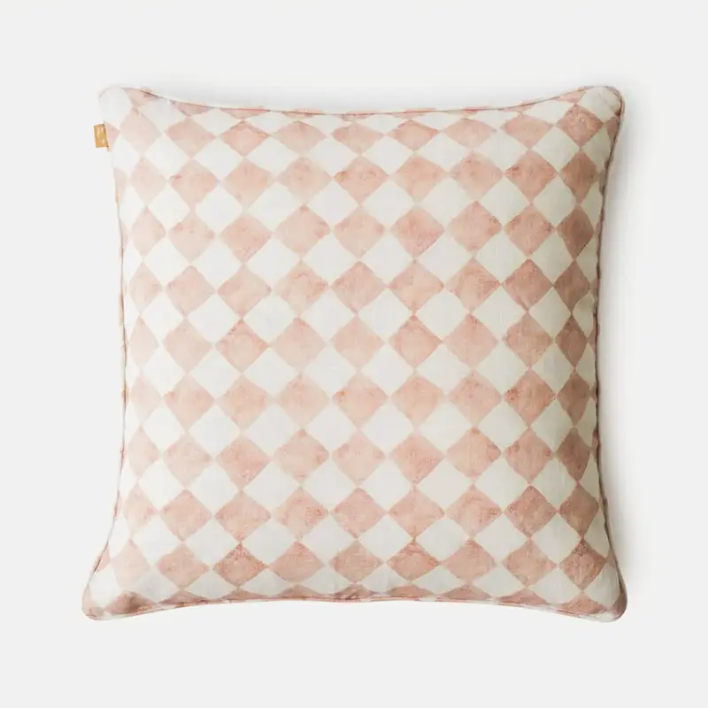 Checker Blush Linen Cushion Cover SanctuaryLiving