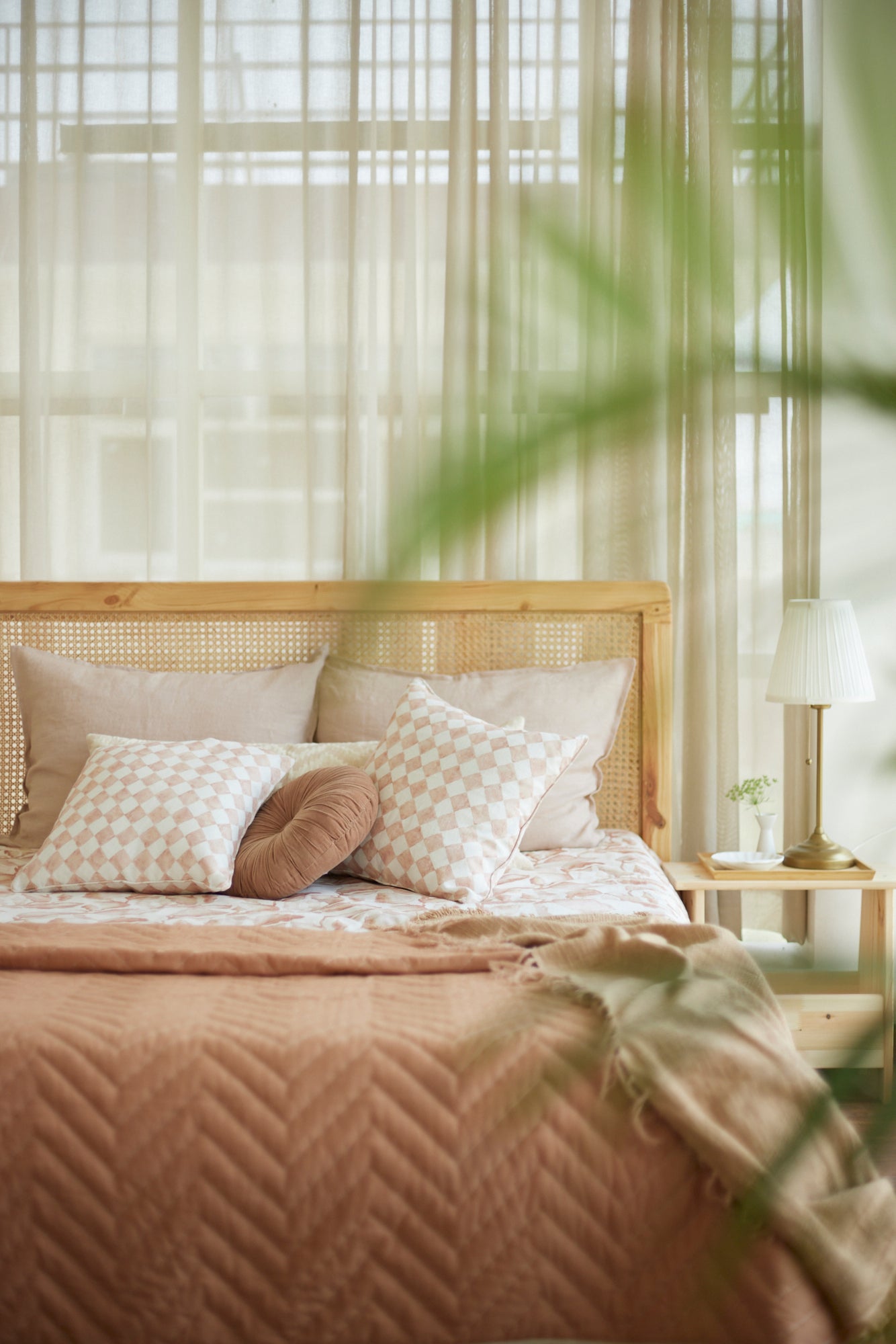Checker Blush Linen Cushion Cover